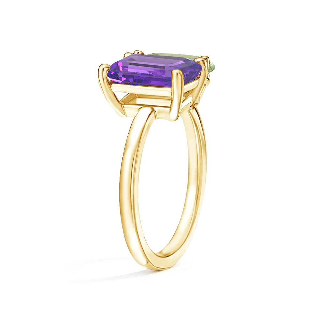 Personalized Toi et Moi Amethyst Birthstone Ring - Custom Anniversary Jewelry for Couples, Gift for Her, Romantic Proposal & Wedding Band