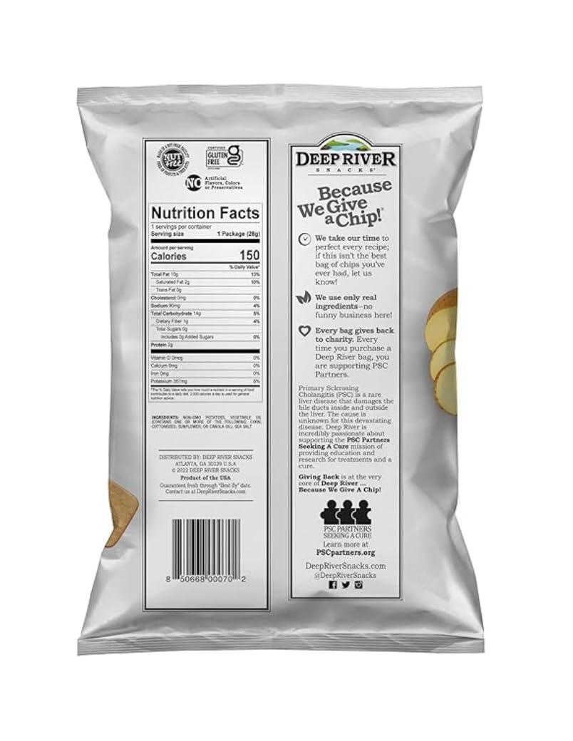 Deep River Snacks Original Sea Salt Kettle Cooked Potato Chips - Gluten Free, Non-GMO, 1-Ounce Bags (Pack of 12) - Perfect for Parties, Snacking & Lunchboxes