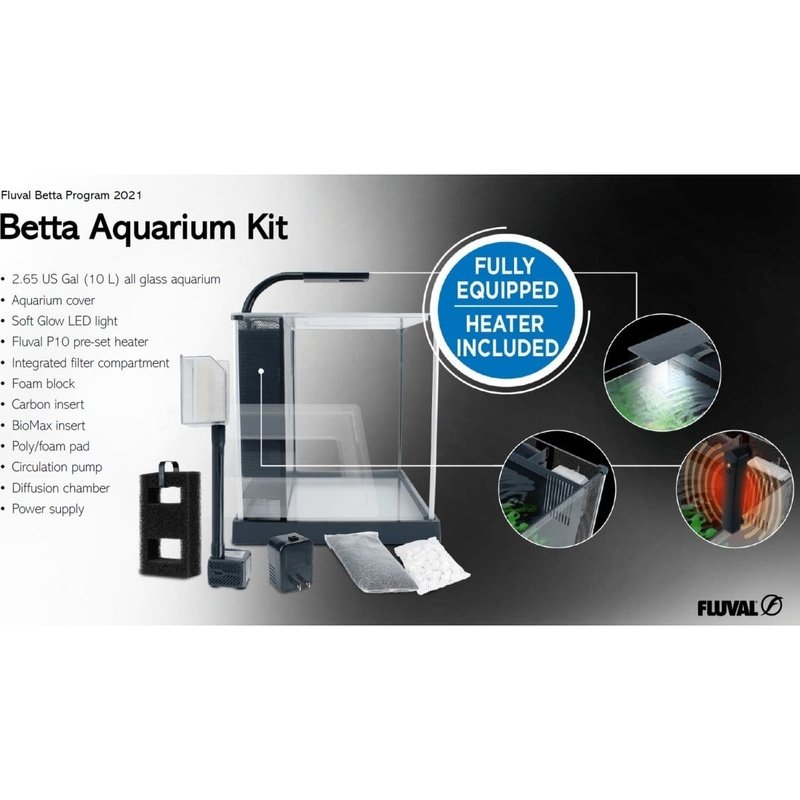 Fluval Premium Betta Fish Tank Kit - 2.6 Gallon (10L) Aquarium Starter Set with Filter & LED Light - Perfect for Home, Office & Classroom Betta Fish Habitat