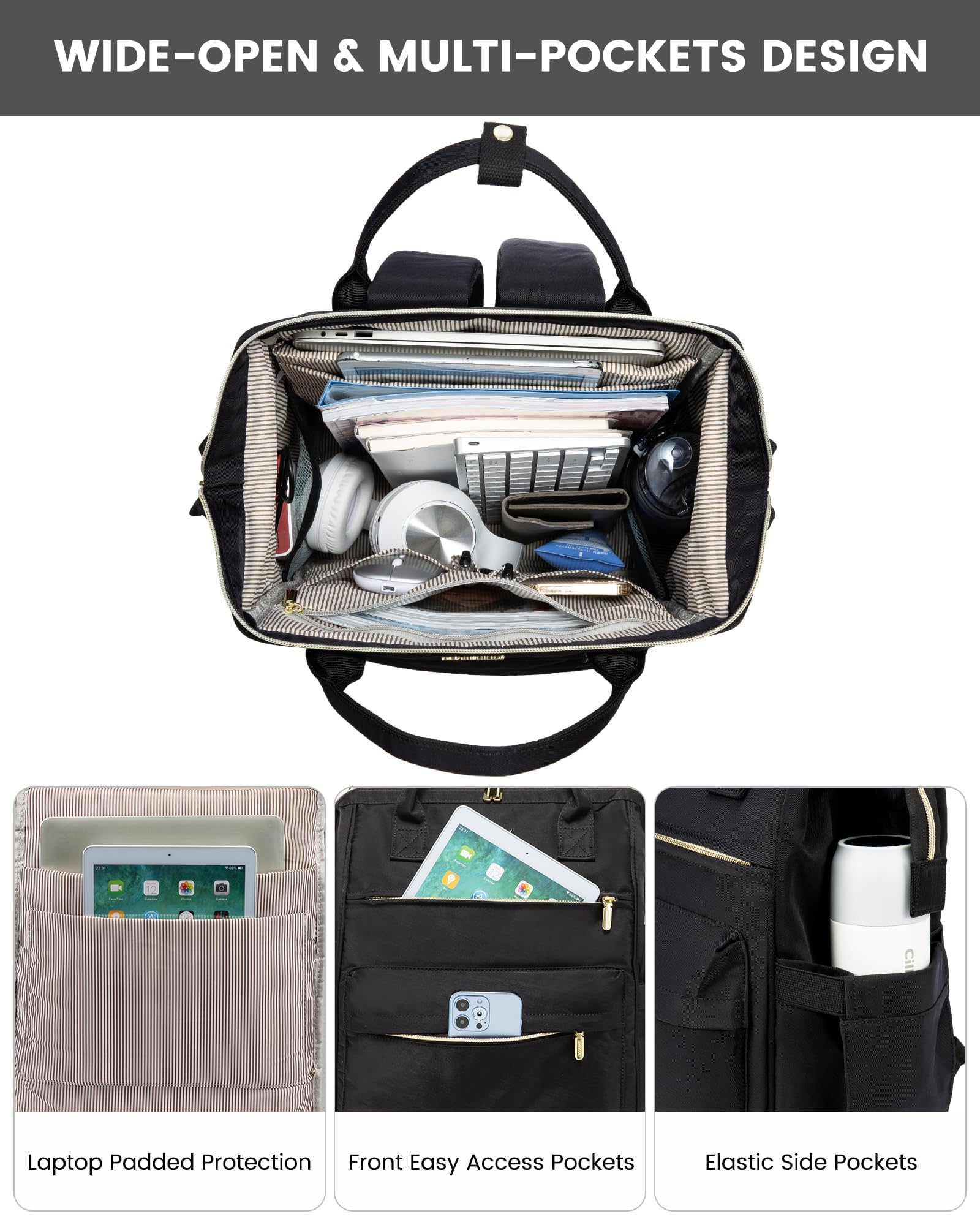 LOVEVOOK Waterproof Laptop Backpack for Women - 18 Inch Work Bag with USB Charging Port, Professional Business Travel Computer Backpack for Teachers, Nurses & Office Workers - Perfect for Commuting, Business Trips & Daily Use