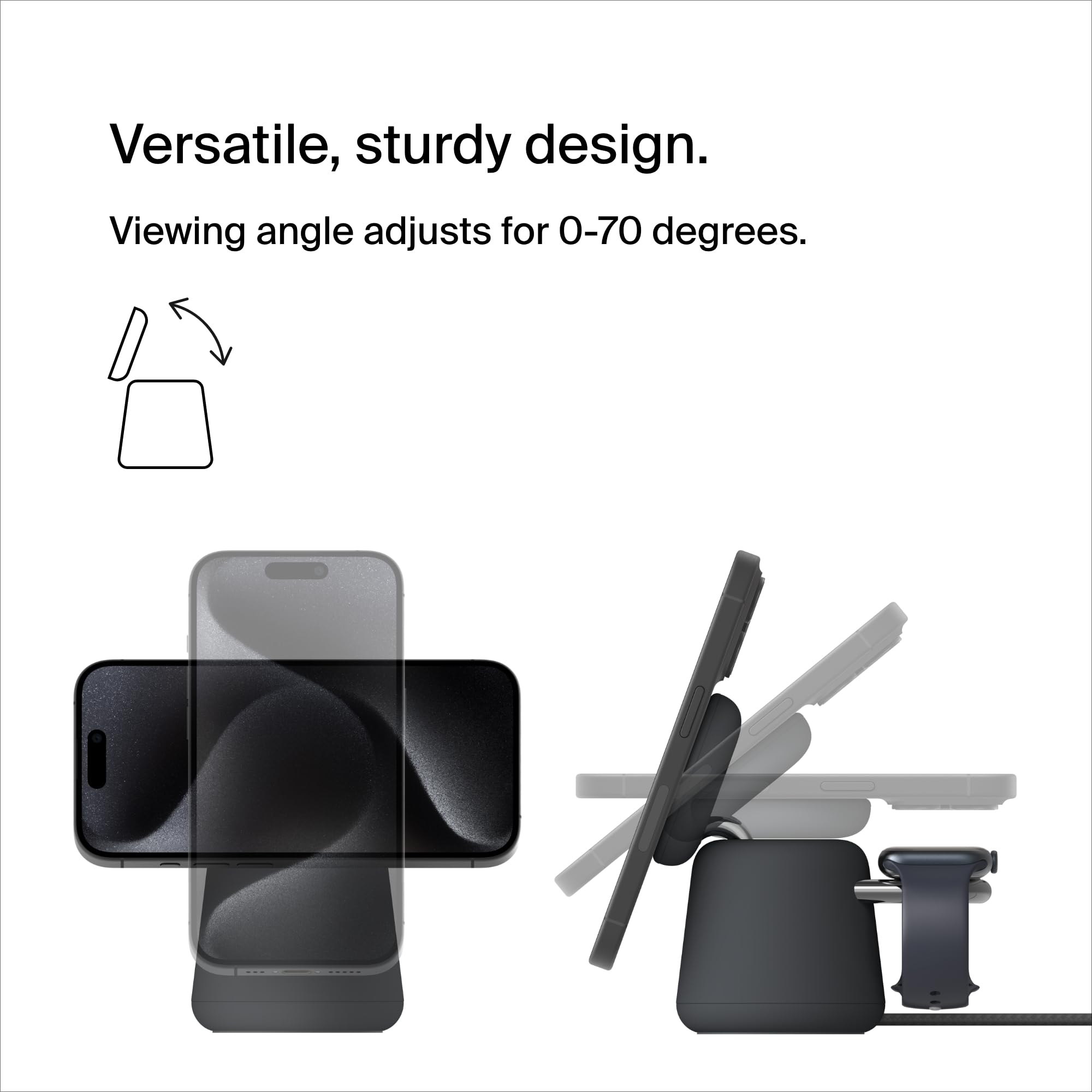 Belkin BoostCharge Pro 2-in-1 Wireless Charging Dock with MagSafe | 15W Fast Charger for iPhone 16/15/14/13/12 Series | Compatible with AirPods & MagSafe Devices | Perfect for Home, Office & Travel Charging