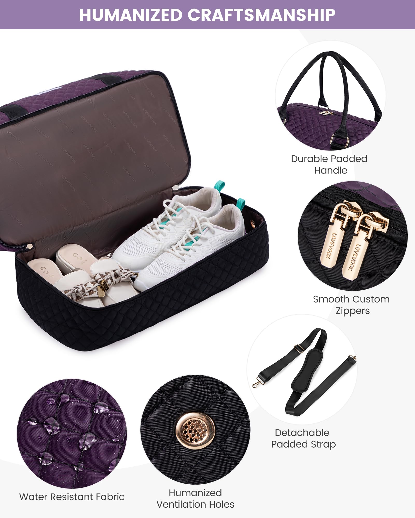 LOVEVOOK Women's Travel Weekender Bag with Shoe Compartment - 3 Piece Carry On Overnight Duffle Bag Set for Gym, Yoga, Hospital & Labor Delivery - Includes Wet Pocket for Toiletries - Perfect for Weekend Getaways, Business Trips & Maternity Hospital Stays