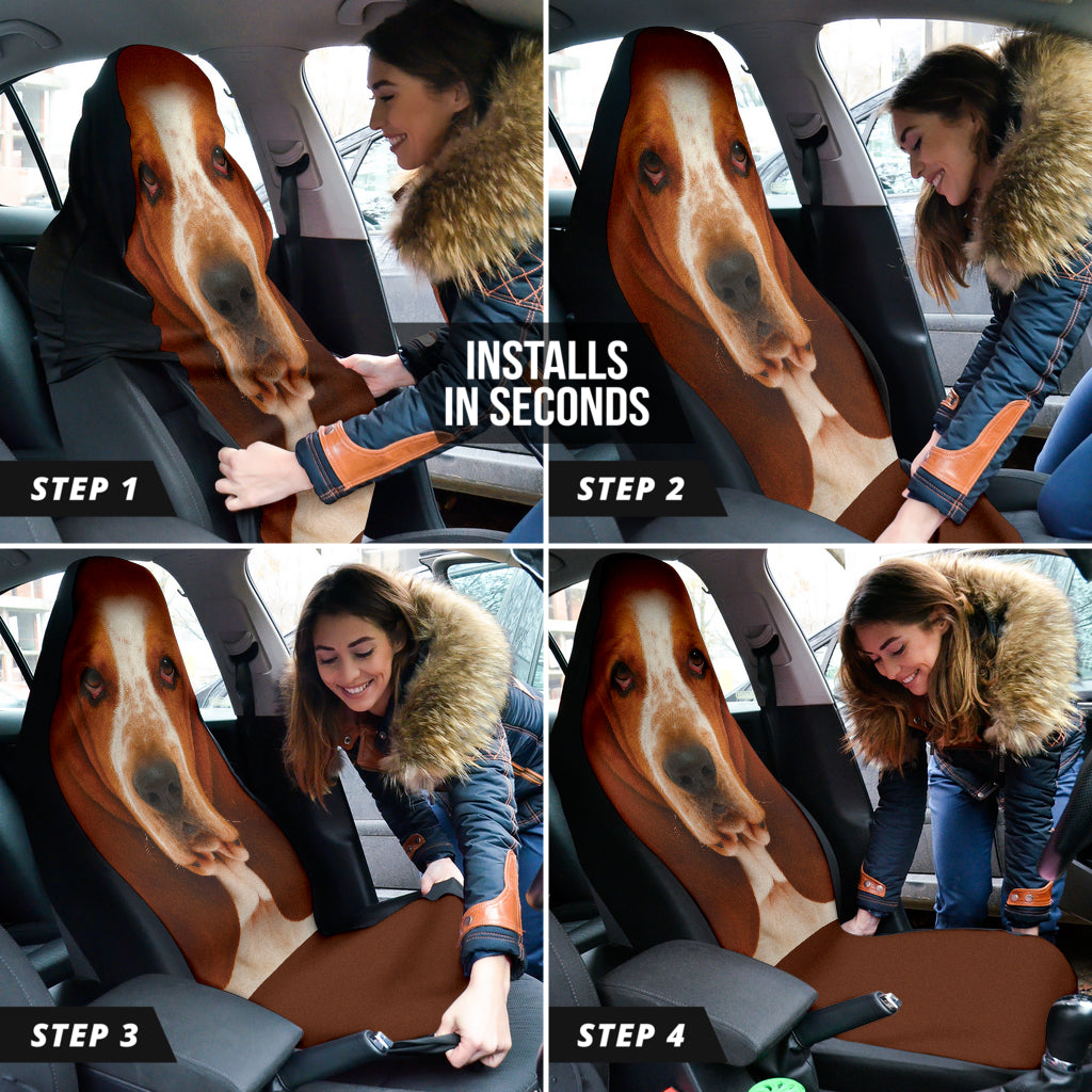 Basset Hound Dog Car Seat Cover - Waterproof Pet Seat Protector with Funny Dog Face Design - Perfect for Car Travel & Outdoor Adventures with Your Pet