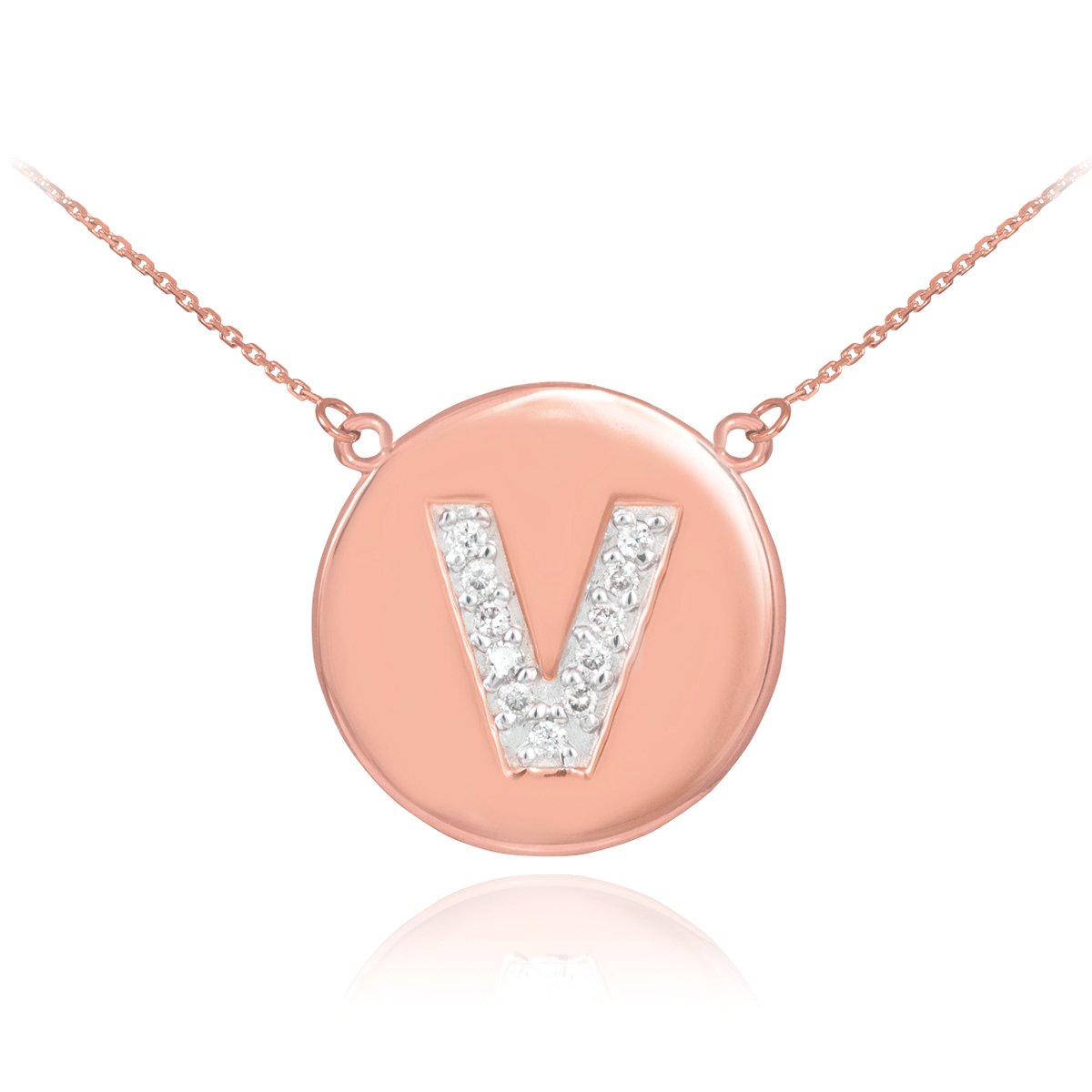 14K Rose Gold Letter V Initial Diamond Disc Necklace - Elegant Personalized Jewelry for Women, Perfect for Birthdays, Anniversaries & Gifts | Dainty Layering Necklace for Everyday Wear & Special Occasions