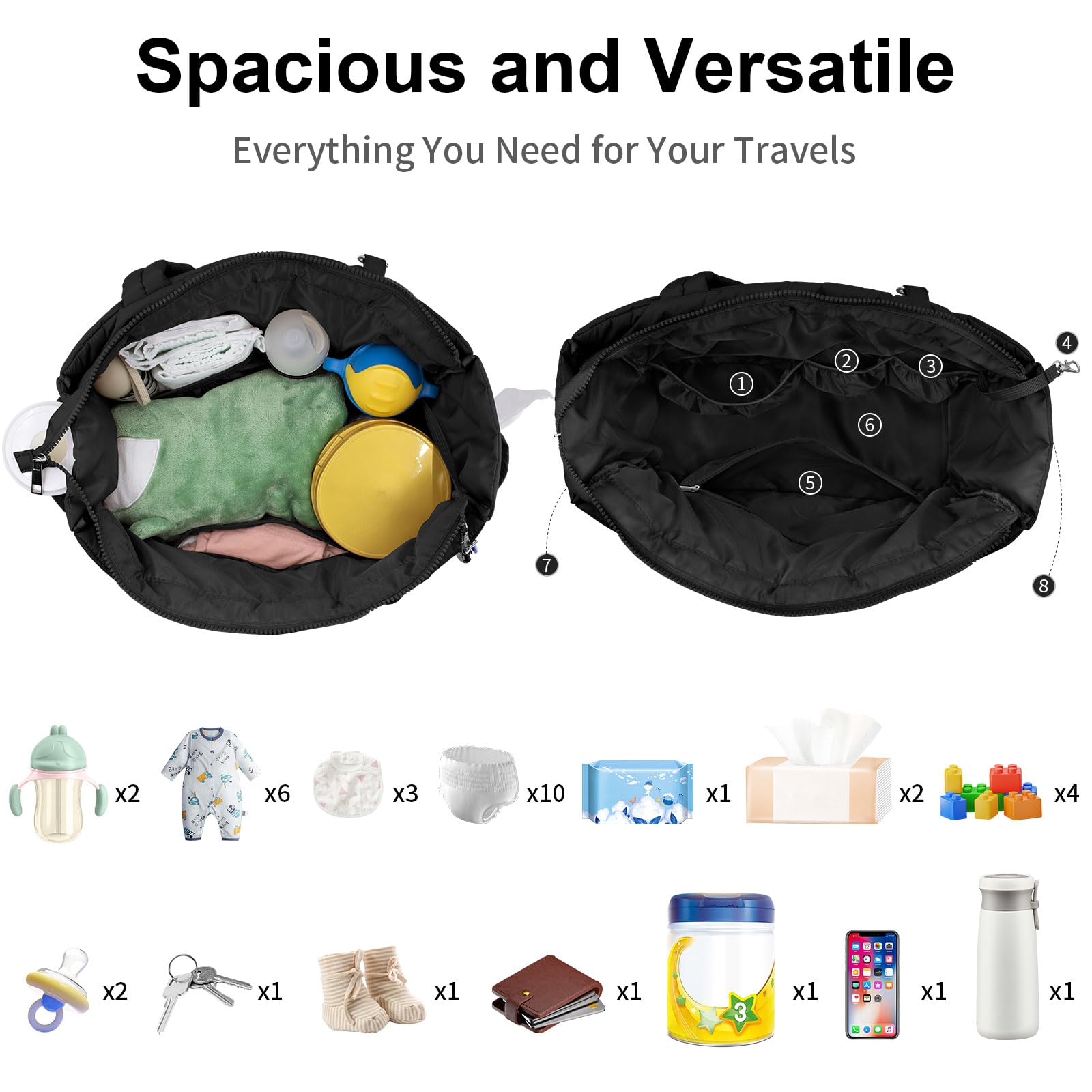 Stylish Diaper Bag Tote with Silicone Pacifier Case - Large Crossbody Hospital & Travel Mommy Bag for Baby Essentials | Perfect for Moms On-The-Go, Park Outings & Family Vacations