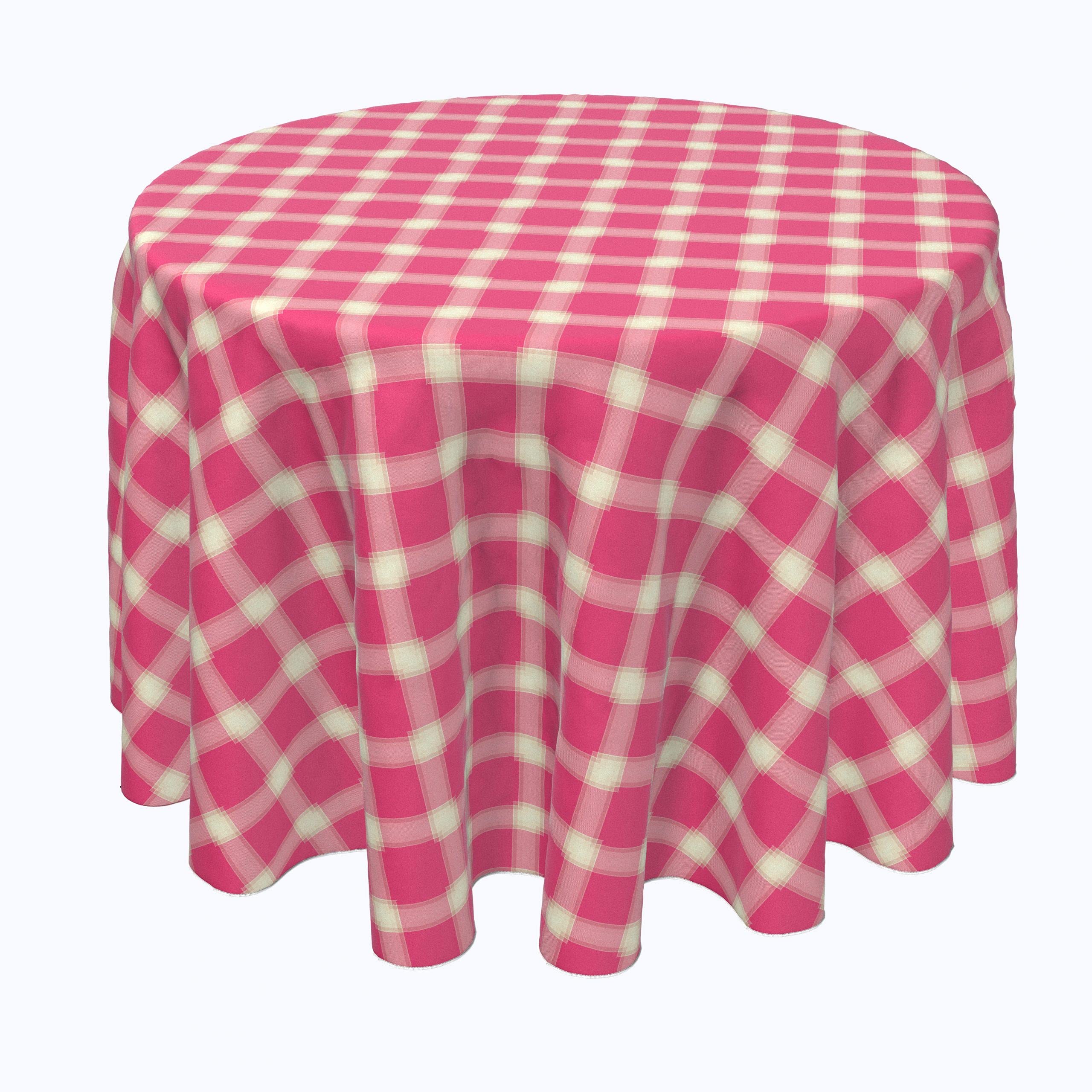 Round Tablecloth 100% Polyester 114 Inch - Pink and Yellow Checkered Plaid Pattern - Perfect for Picnics, Parties, and Outdoor Dining Events
