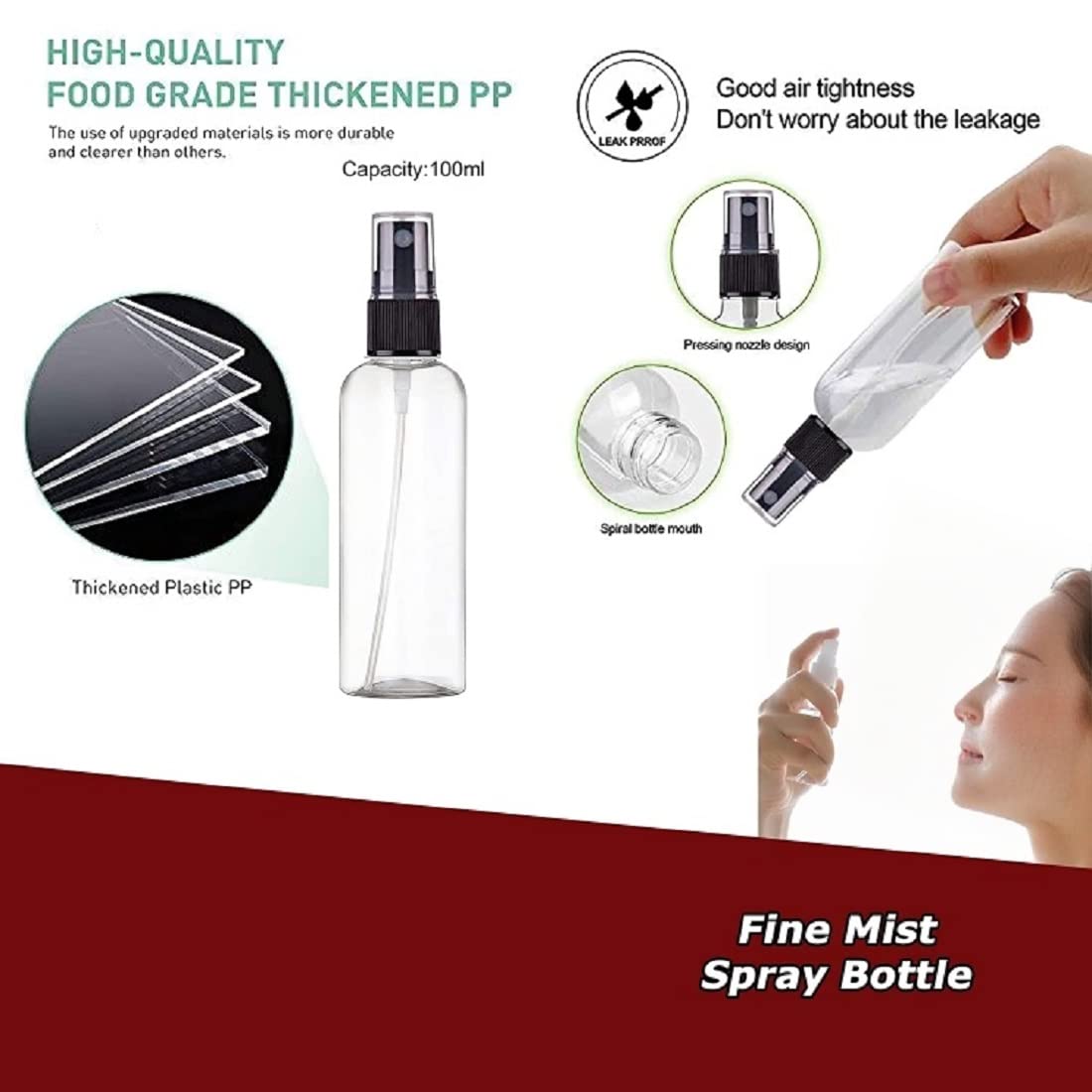 M.C. PIPWALA 6-Pack 100ml Refillable Fine Mist Spray Bottles - Transparent Empty Bottles for Face Moisturizer, Hair Care, Plants, Electronics Cleaning & Travel Essentials | Perfect for Skincare, Home & Travel Use