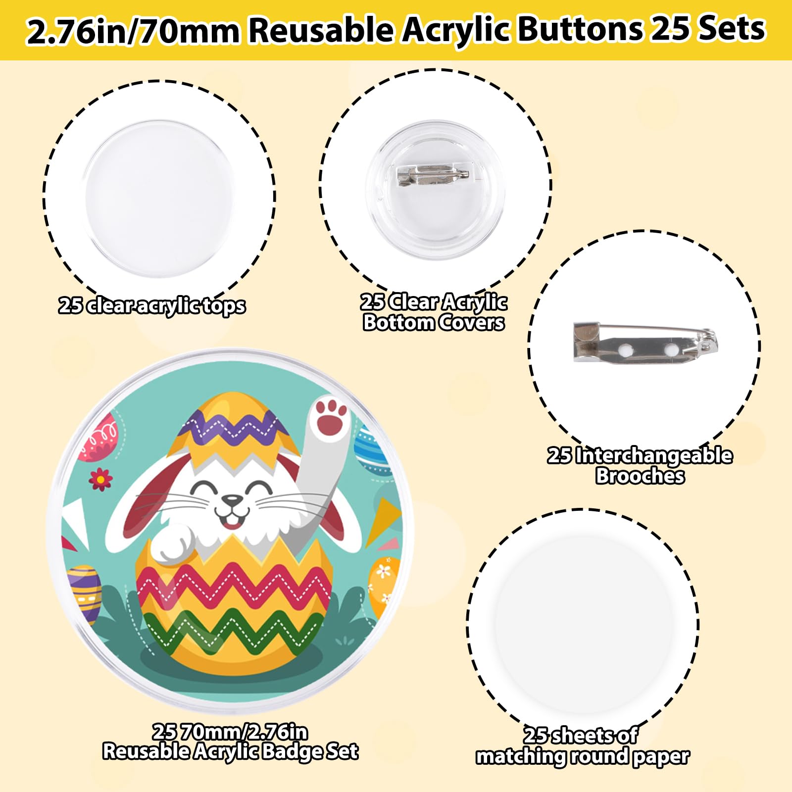 Custom DIY Acrylic Button Pins Badge Kit - Clear Pin Buttons & Badge Maker Blanks for Christmas Crafts, Party Favors, Gifts & School Projects
