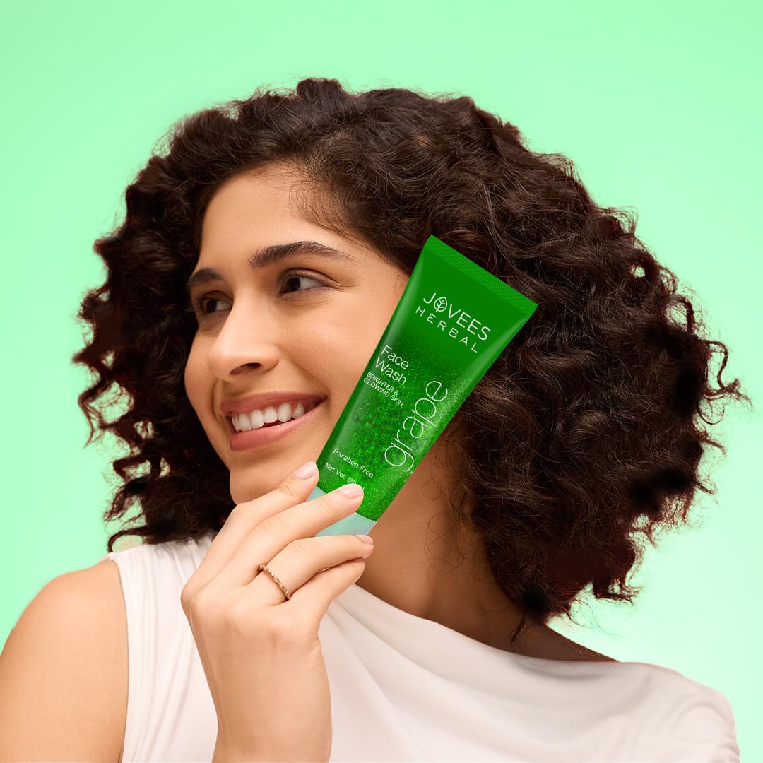 Jovees Herbal Grape Face Wash with Grape Seed & Orange Peel Extracts - Brightening & Glowing Skin Care | Reduces Uneven Skin Tone & Fine Lines | All Skin Types | 120ml (Pack of 2) | Perfect for Daily Cleansing & Anti-Aging Routine