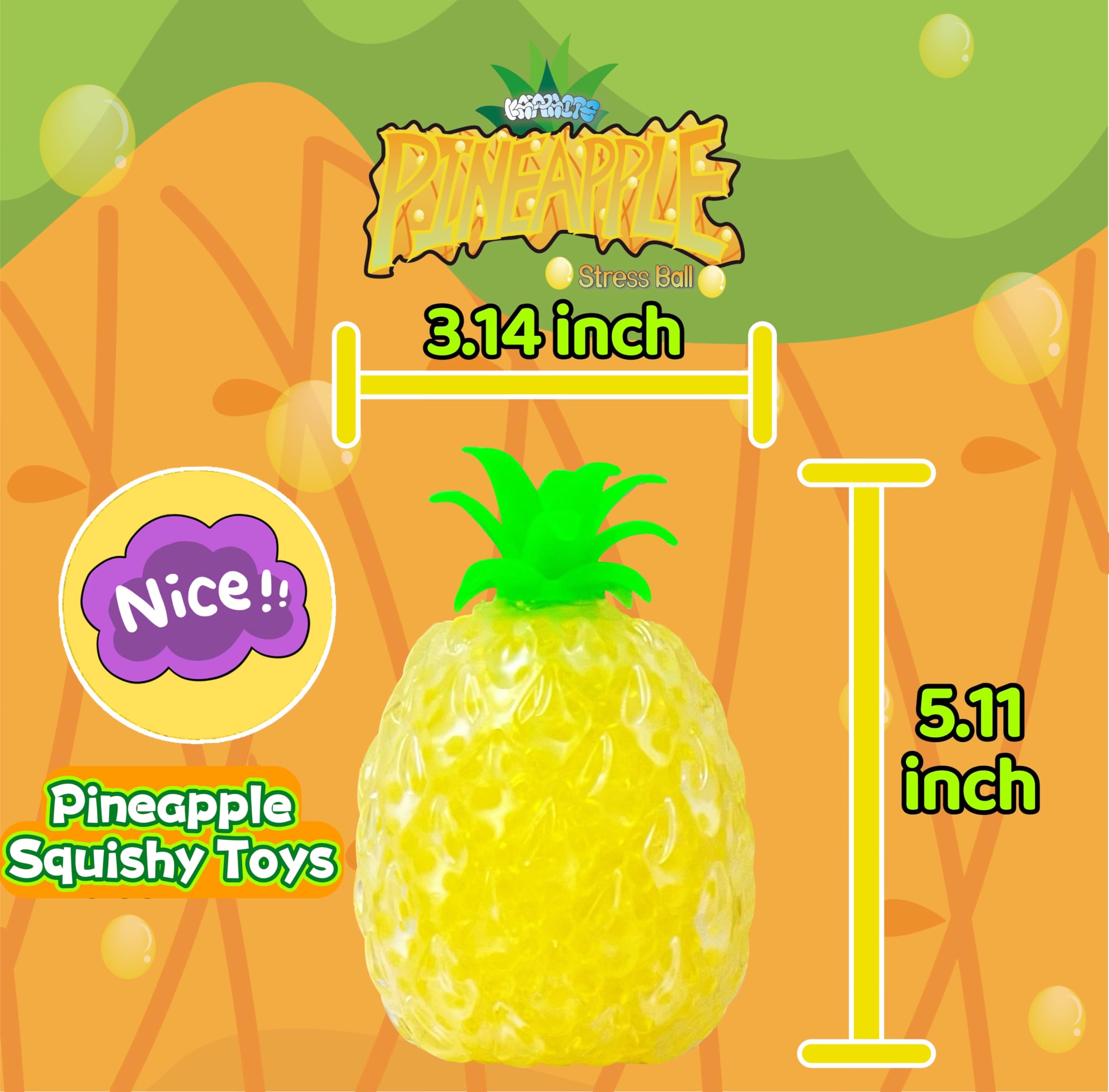 Pineapple Squishy Stress Ball (1 Pack) - Stretchy Fruit Stress Relief Toy for Adults & Kids - Perfect for Relaxation, Focus, Anxiety Relief - Great as Vase Filler, Home Decor, Christmas Ornaments & Easter Basket Stuffers