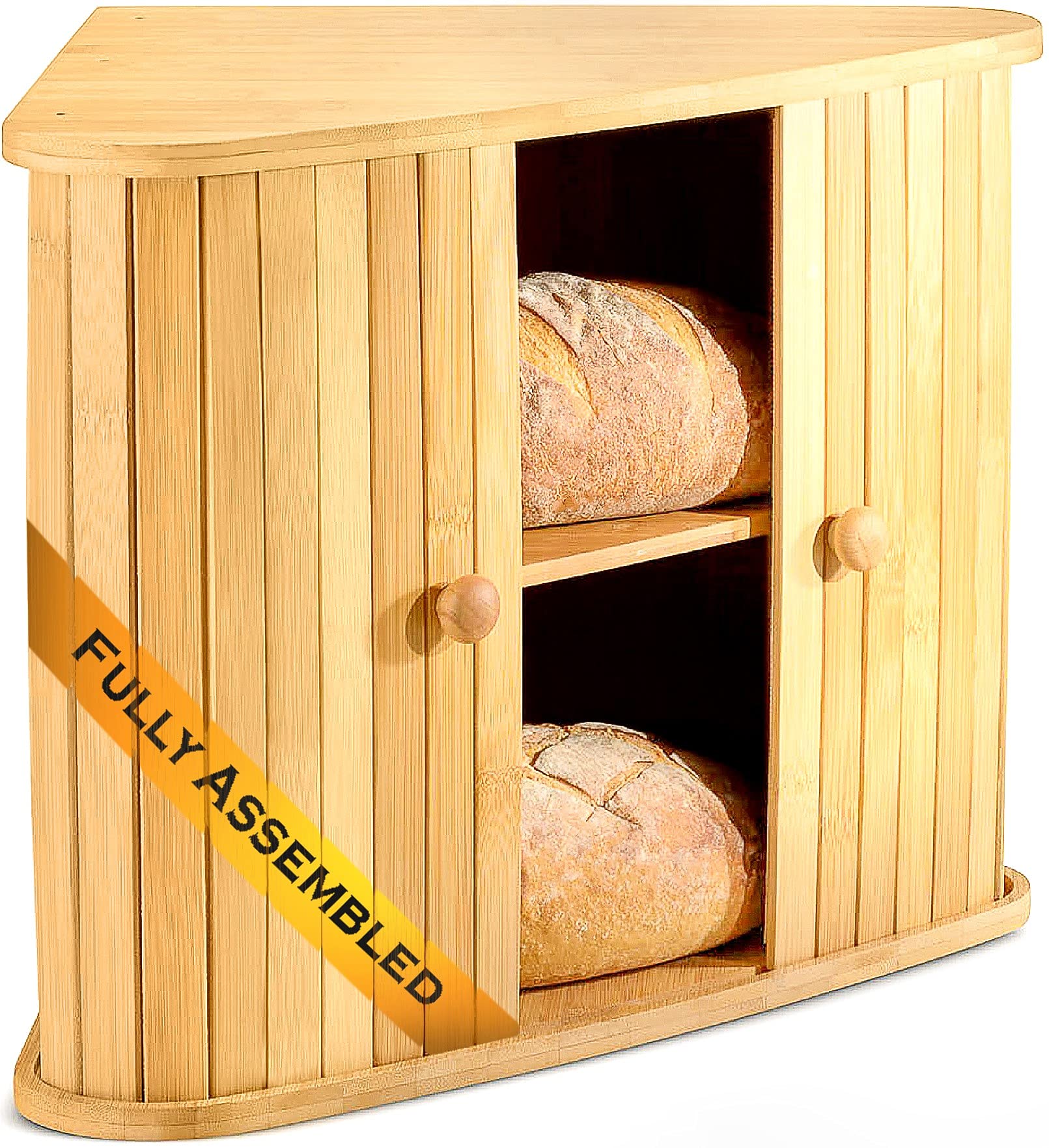 Klee Wooden Bread Box with Bamboo Lid - Rustic Bread Holder & Storage Container for Kitchen Counter - Perfect for Bread, Buns, and Pastry Organization