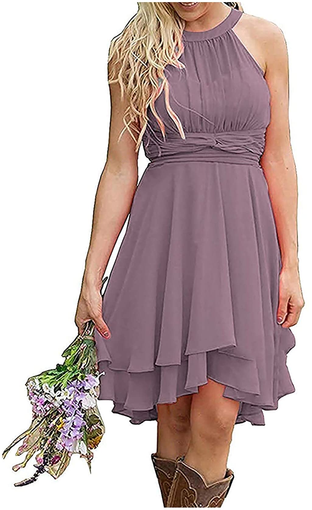 ANGELWARDROBE Women's Short Chiffon Bridesmaid Dress - Knee Length Country Wedding Guest Gown for Bridal Party, Formal Occasions & Special Events