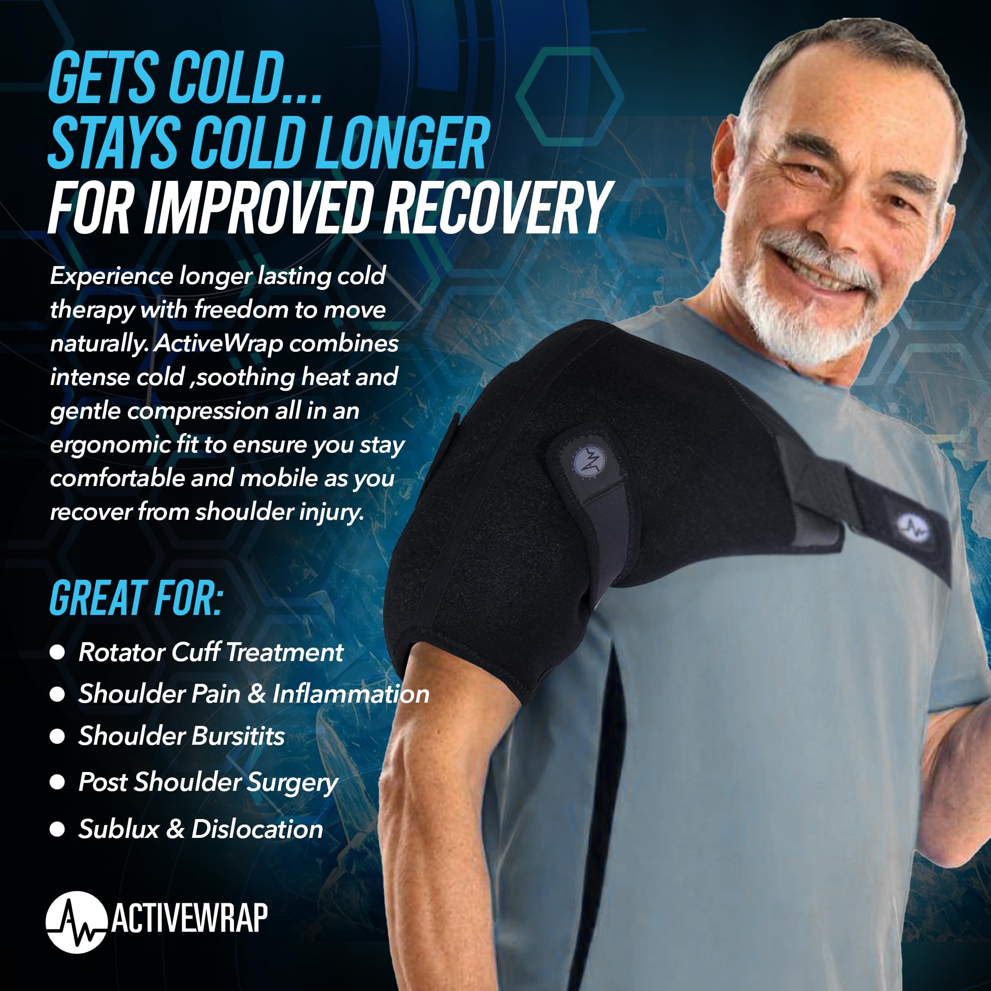 ActiveWrap Shoulder Ice Pack with 2 Reusable Hot & Cold Therapy Packs - Adjustable Compression Straps for Shoulder Pain Relief, Rotator Cuff Injury Recovery, Post-Surgery Care - Perfect for Sports Injuries, Arthritis & Daily Pain Management (Small/Medium Size)