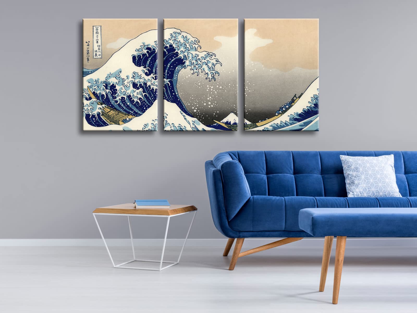 Wieco Art Great Wave of Kanagawa by Katsushika Hokusai - 3 Piece Modern Stretched Canvas Prints, Abstract Ocean Painting Wall Art for Home & Office Decor - Perfect for Living Room, Bedroom or Workspace
