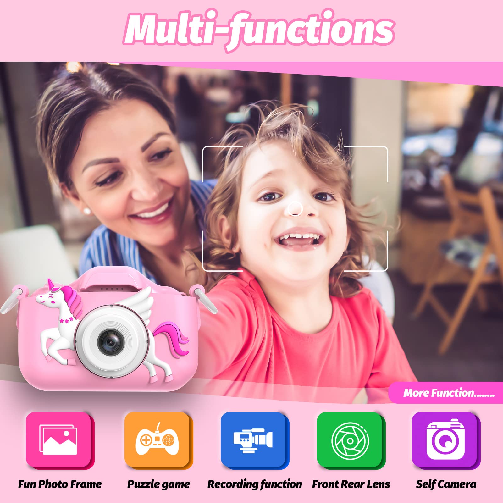 Pink Kids Digital Camera for Girls Age 3-12 | Selfie Camera Toy with Photo Fun Features | Perfect Christmas & Birthday Gift for 3-9 Year Old Girls | Great for Travel, Parties & Creative Play