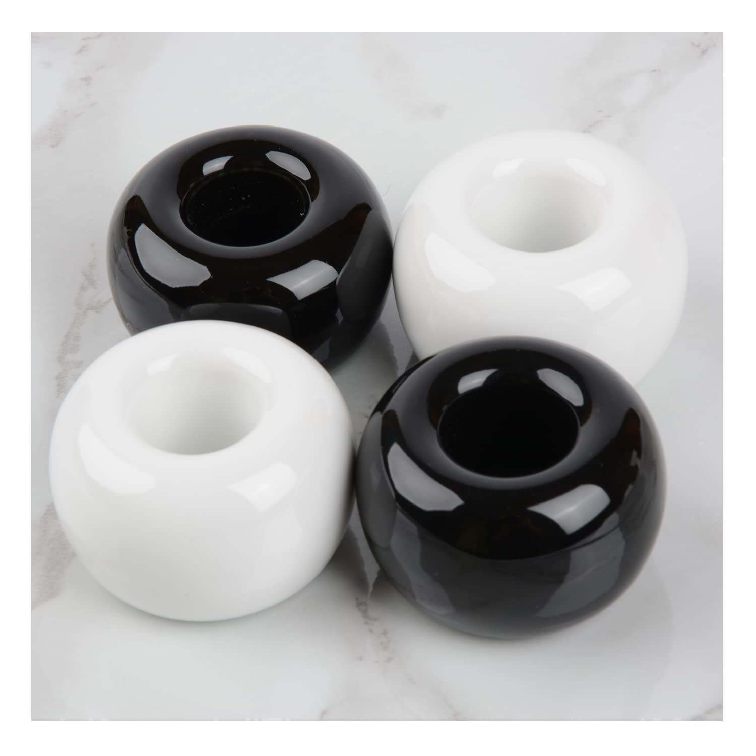 Ceramic Toothbrush Holder Set - 4-Piece Bathroom Organizer for Couples, Kids & Shavers - Durable Black & White Countertop Storage - Perfect for Bathroom Vanity, Sink Counter or Writing Desk
