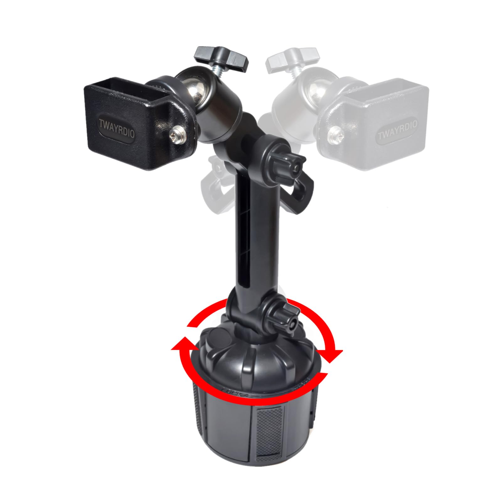 TWAYRDIO Adjustable Height Cup Holder Mount for Baofeng, Retevis, Motorola Talkabout, Yaesu Handheld Walkie Talkies & Two-Way Radios - Perfect for Truck, SUV, Off-Road & Emergency Vehicle Use