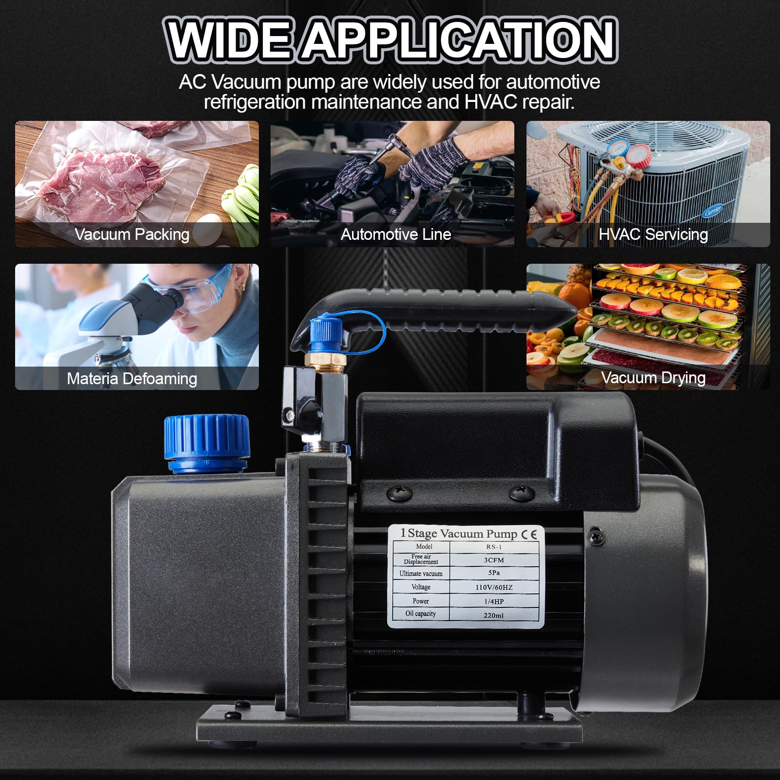 4 CFM 110V 1/3 HP Single Stage Rotary Vane Vacuum Pump for HVAC & Auto AC Refrigerant Recharging - Compatible with R12 R22 R134a R410a - Includes Oil - Ideal for AC Maintenance, Refrigerant Recovery, and Automotive Repair