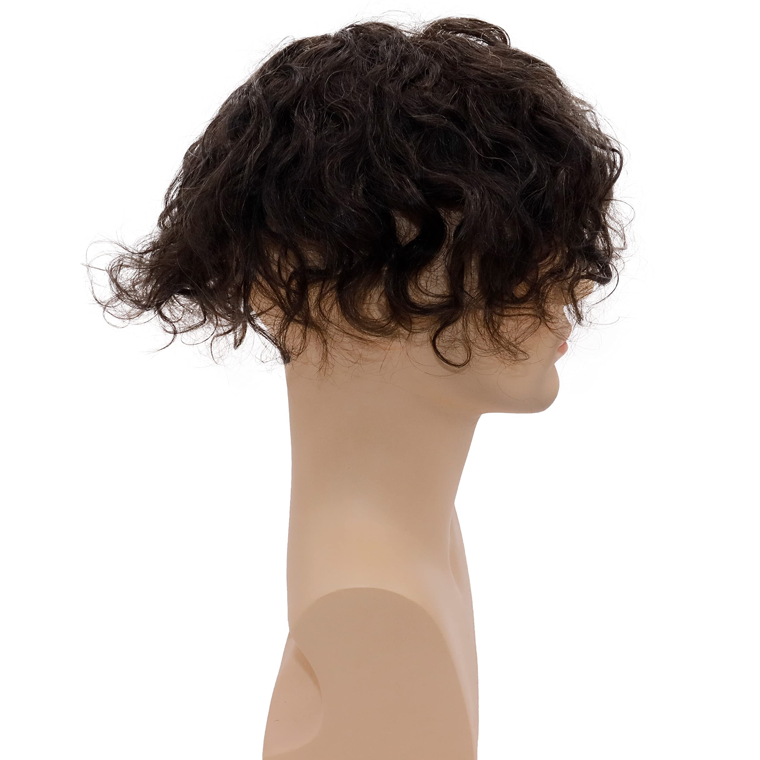 Men's Curly Human Hair Toupee Replacement System - 20MM Curl All V-looped Full Skin PU Wig (10x8 Inch, Natural Black) for Thinning Hair & Baldness Cover | Perfect for Daily Wear, Special Occasions & Confidence Boost