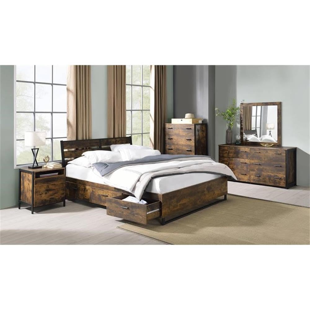 Acme Juvanth 6-Drawer Wooden Dresser with Sturdy Metal Legs - Rustic Oak & Black Finish - Perfect for Bedroom Storage, Living Room Organization & Dorm Room Essentials