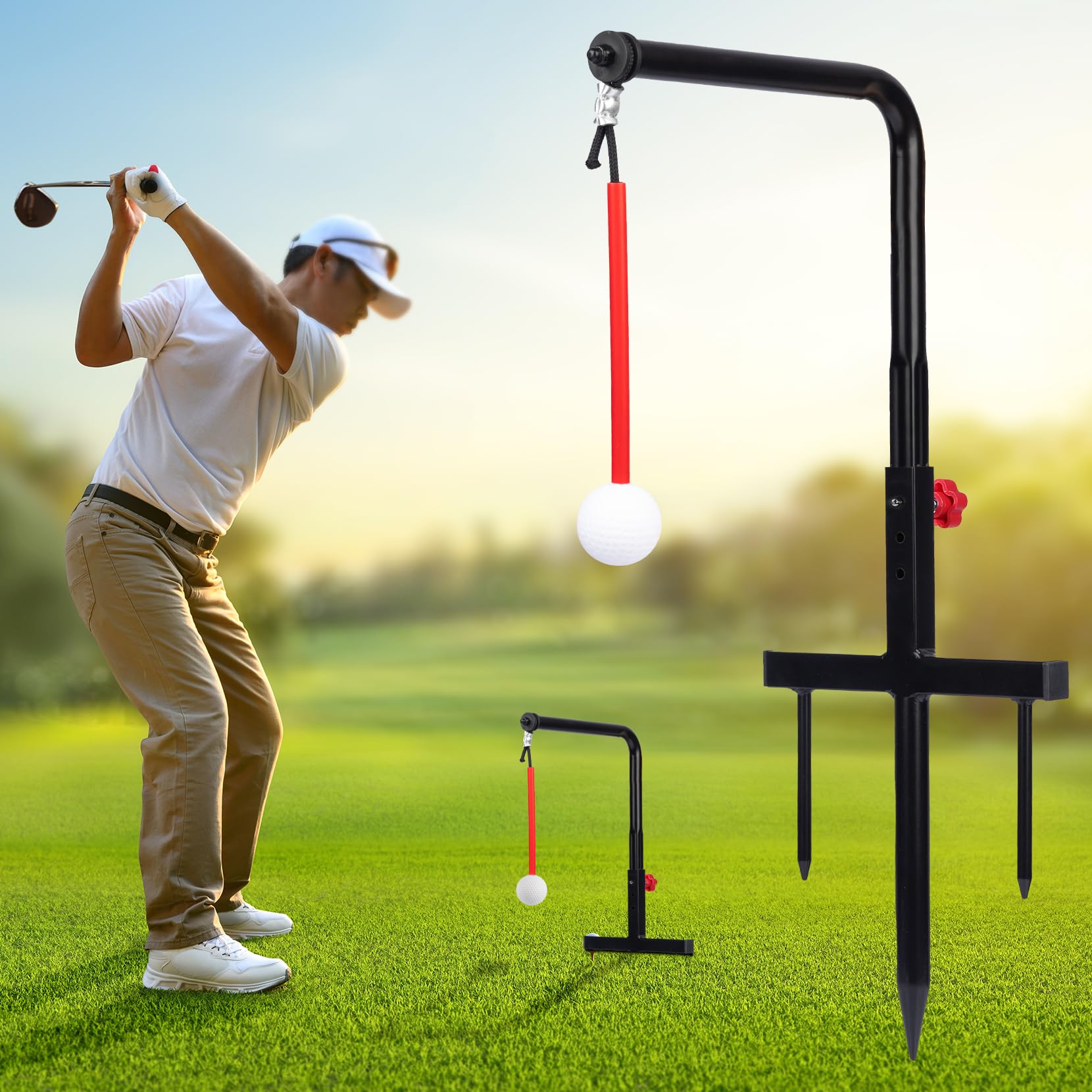 Golf Swing Trainer with 3 Height Adjustments - Golf Practice Equipment & Simulator Accessories - Swing Training Aid for Men & Women | Perfect for Indoor/Outdoor Driving Range Practice