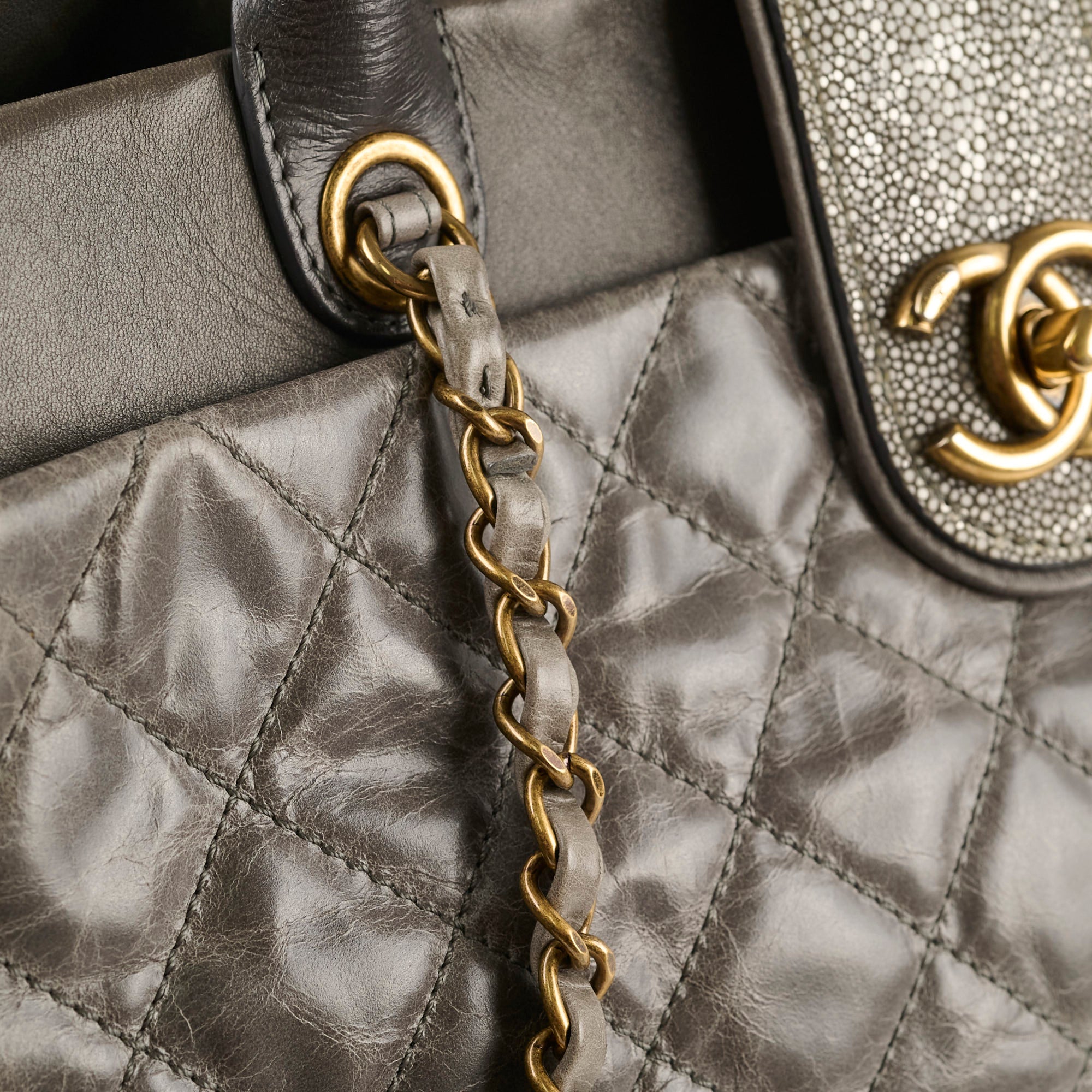 Chanel Quilted Leather & Stingray Handbag - Grey 16 Series Tote Bag for Women | Luxury Designer Shoulder Bag for Work, Travel & Everyday Use