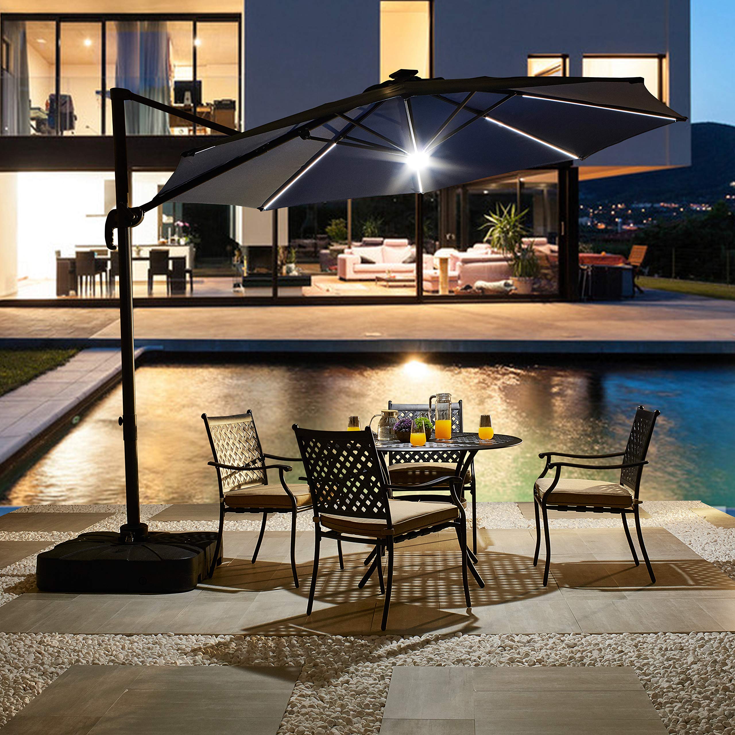 LOKATSE HOME 220 lb Fillable Square Offset Base Sand/Water Weighted Cantilever Umbrella Stand - Heavy Duty Outdoor Patio, Deck & Garden Use - Perfect for Poolside, Backyard & Commercial Spaces - Black