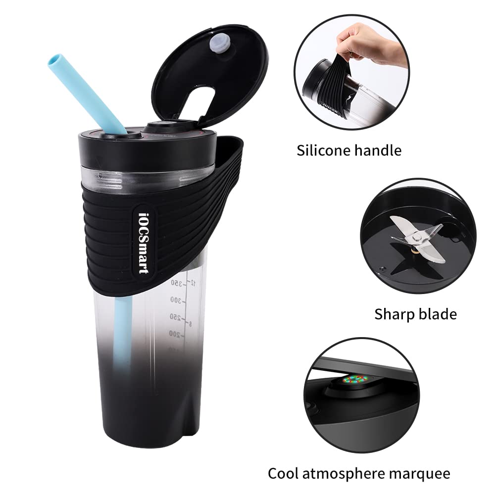 Portable Blender for Smoothies & Protein Shakes - 16oz USB Rechargeable Personal Blender Cup, IPX7 Waterproof & Leakproof - Perfect for Gym, Travel, Sports Nutrition & Healthy Lifestyle (Black)
