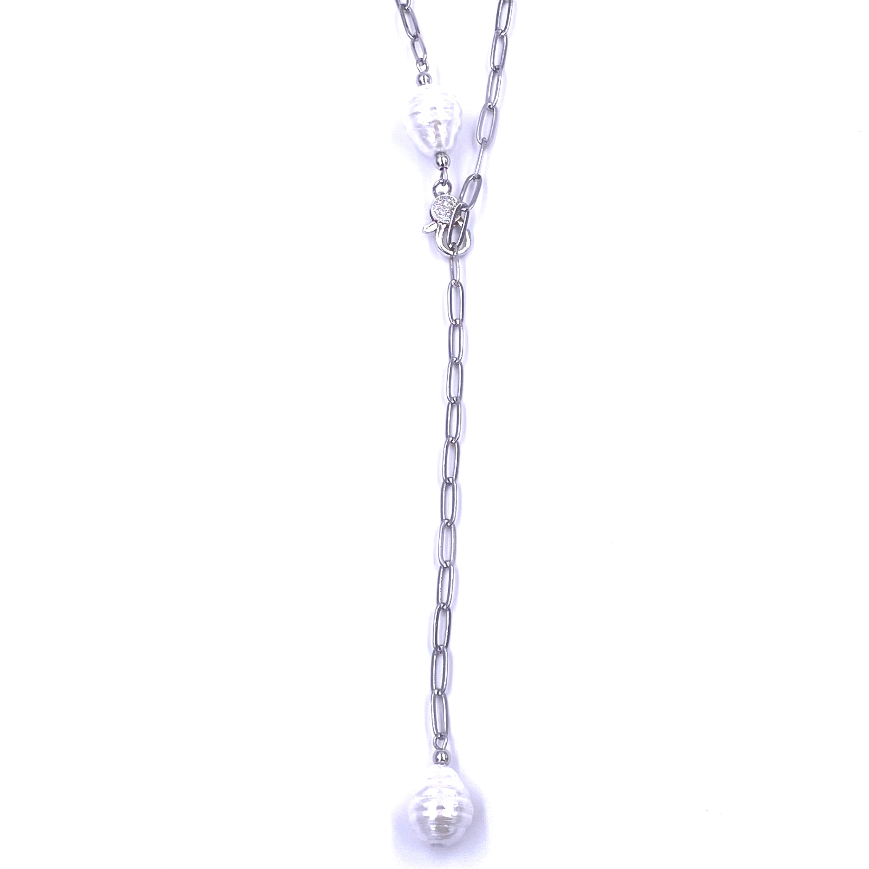 Elegant Ashley Gold Stainless Steel Pearl Link Lariat Necklace for Women | Trendy Layered Jewelry Gift for Her | Perfect for Weddings, Parties & Date Nights