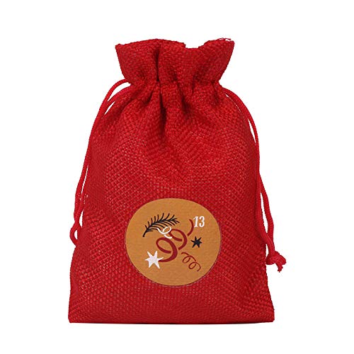 24-Piece Christmas Countdown Calendar Bags with Wooden Clips - Burlap Advent Calendar Garland for Candy & Gifts - Holiday Xmas Party Decor for Home, Office, Tree & Fireplace Mantel
