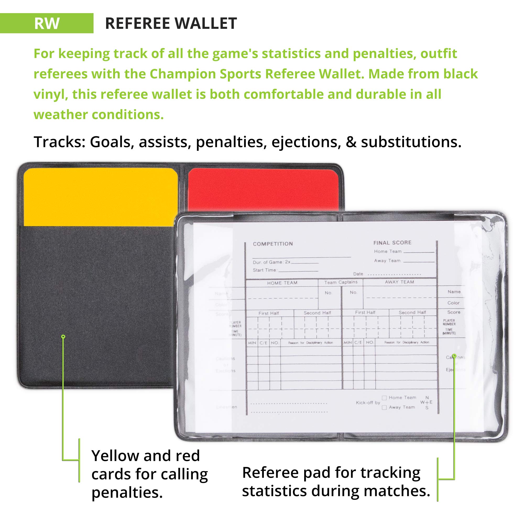 Champion Sports Referee Wallet - Durable Leather Scorecard Holder for Football, Basketball & Soccer Coaches - Perfect for Game Day, Tournaments & Sideline Organization