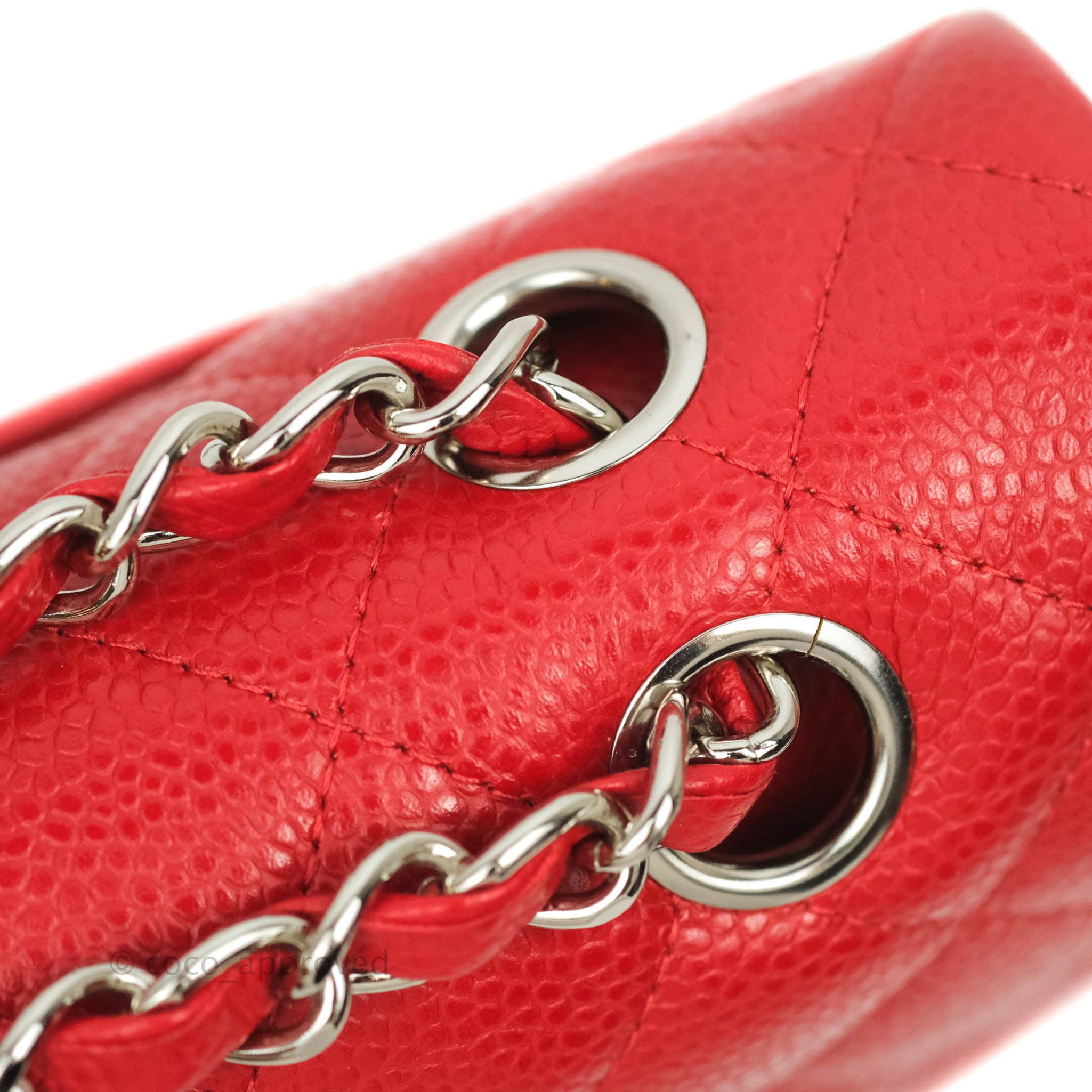 Chanel Classic Medium Double Flap Bag in Red Caviar Leather with Silver Hardware - Perfect for Work, Evening Events & Luxury Gift Giving