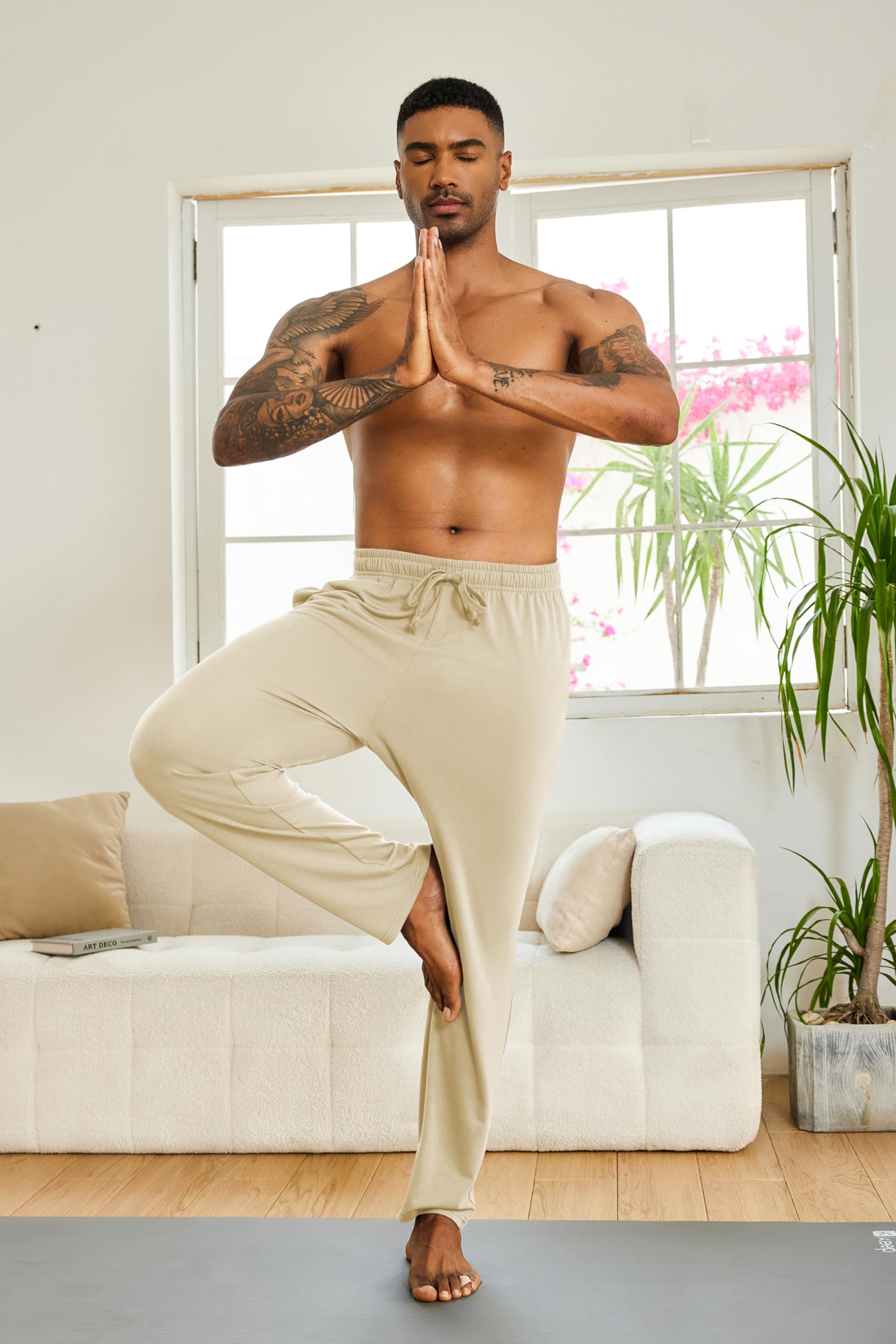 COOFANDY Men's Lightweight Yoga Sweatpants with Pockets - Open Bottom Lounge Pants with Drawstring for Casual Wear, Gym, Running & Home Relaxation