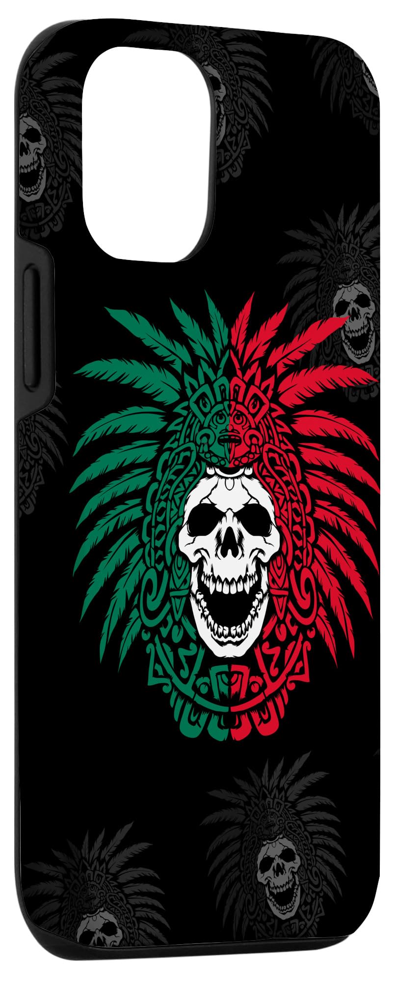 iPhone 12/12 Pro Case with Mexico Flag & Aztec Warrior Skull Design - Hecho En Mexico Calavera Phone Cover - Perfect for Travel, Cultural Enthusiasts & Patriotic Gift Giving