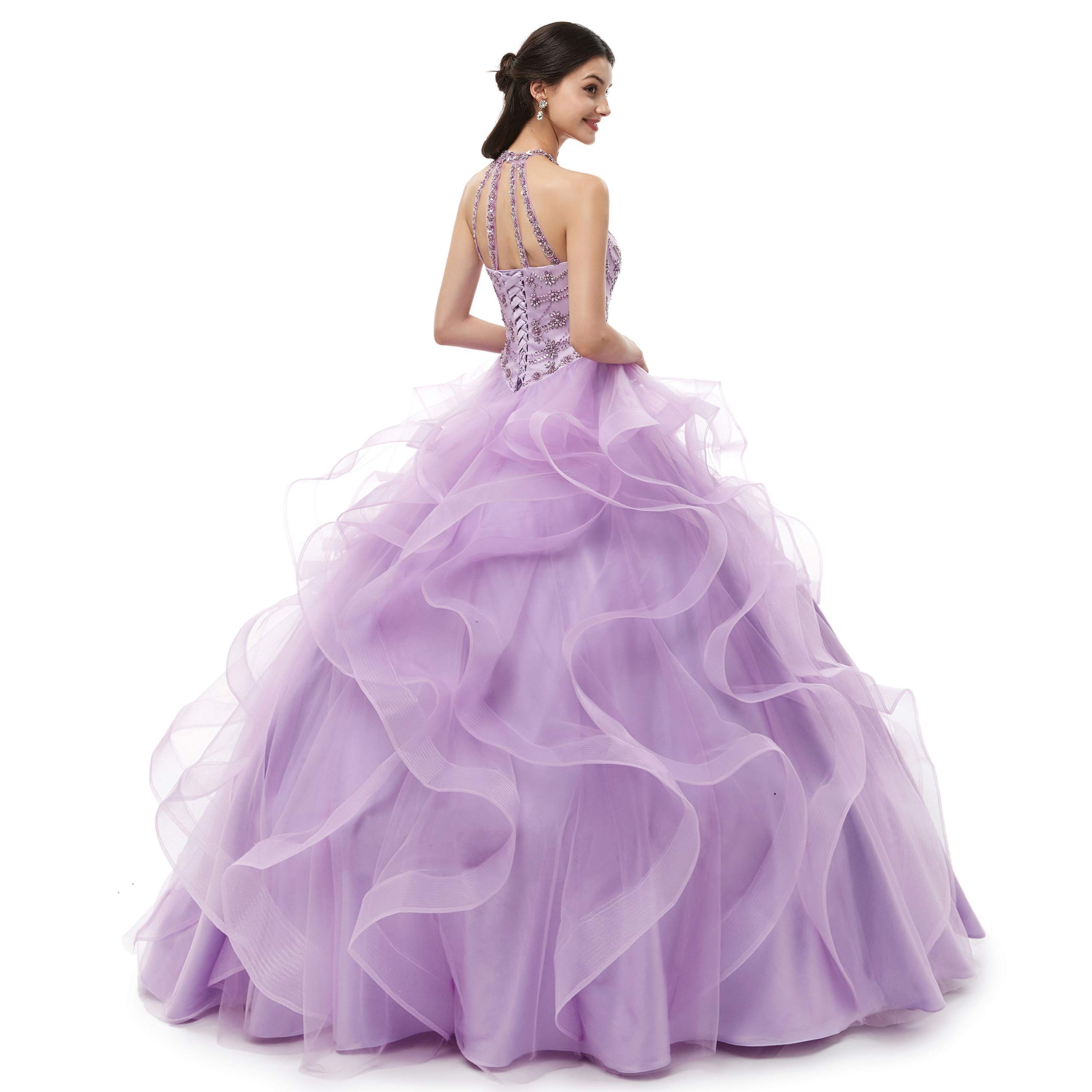 Elegant Halter Ball Gown Tulle Beaded Quinceañera Dress for Girls | Sweet 16 Birthday Party Formal Gown | Perfect for Quinceañeras, Proms, and Special Occasions