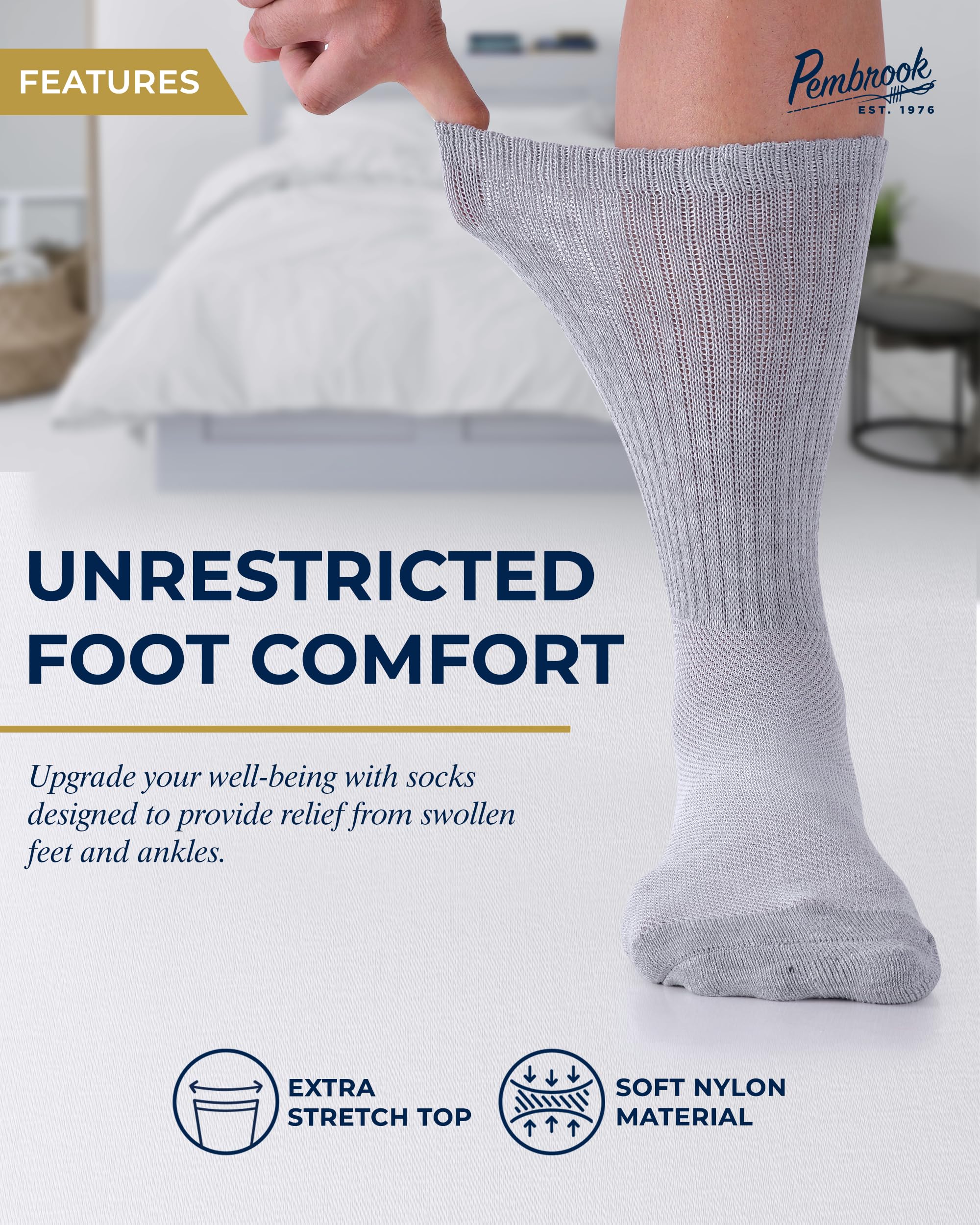Pembrook Diabetic Socks for Men & Women - Non-Binding Comfort Socks for Neuropathy Relief | Breathable Cotton Socks for Circulation & Swelling - Perfect for Daily Wear, Travel & Diabetic Foot Care