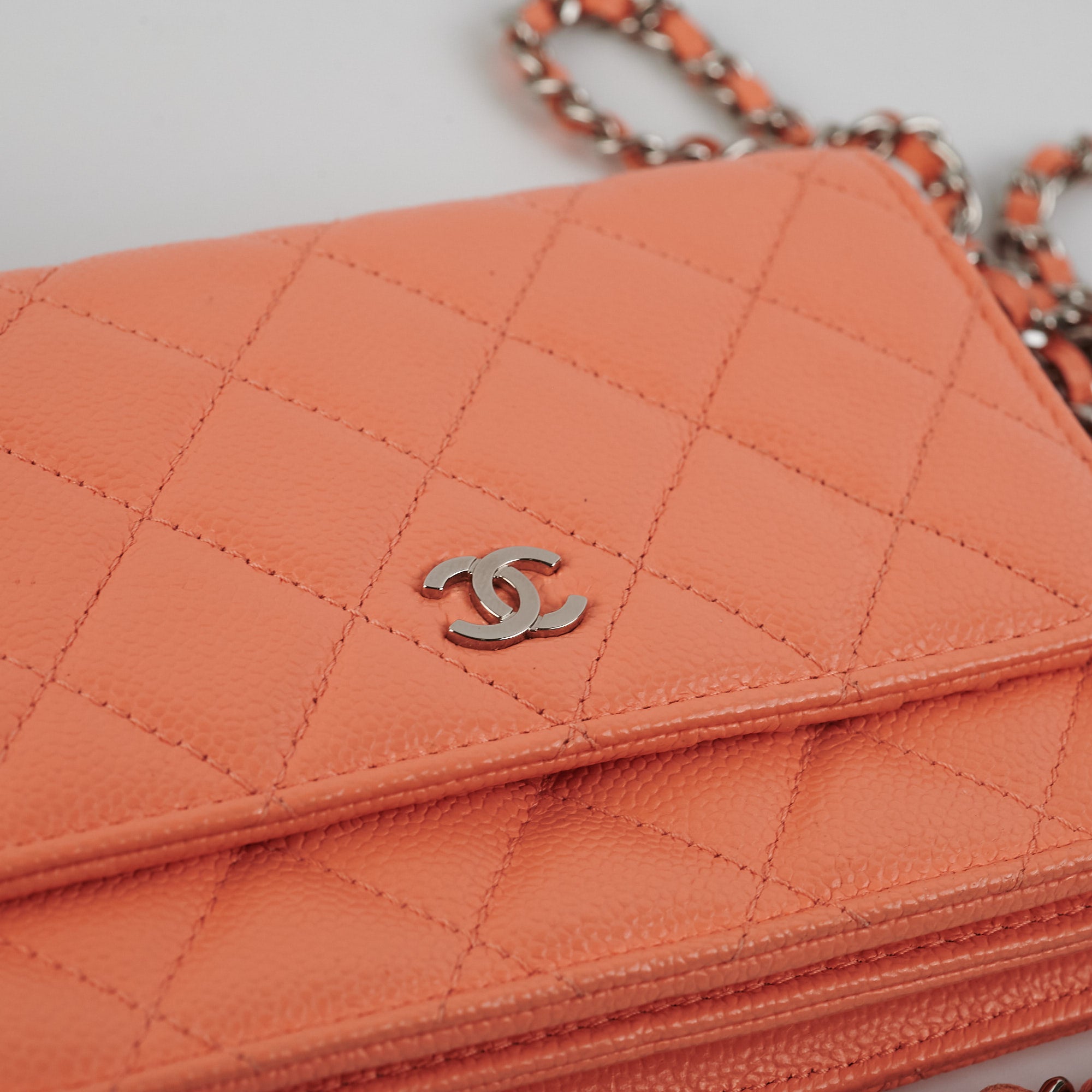 Chanel Caviar Quilted Mini Wallet on Chain in Coral Pink - Elegant Crossbody Bag for Women, Perfect for Parties, Dates & Evening Events