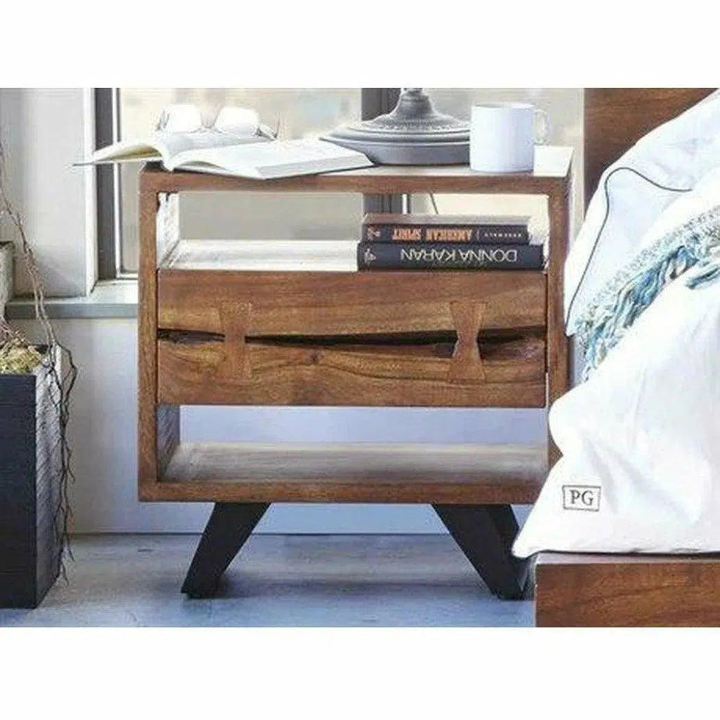 21.5 Inch Industrial Brown Nightstand - Rustic Bedside Table for Bedroom, Living Room & Office