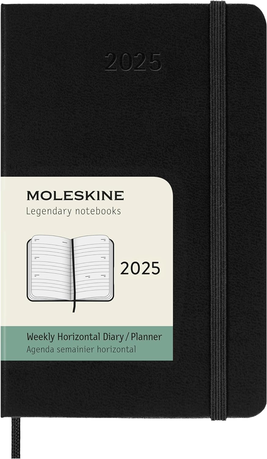 Moleskine 2025 Weekly Planner - 12 Month Horizontal Agenda with Hard Cover & Elastic Closure | 9x14 cm Pocket Size | Perfect for Work, School & Travel Organization | Black