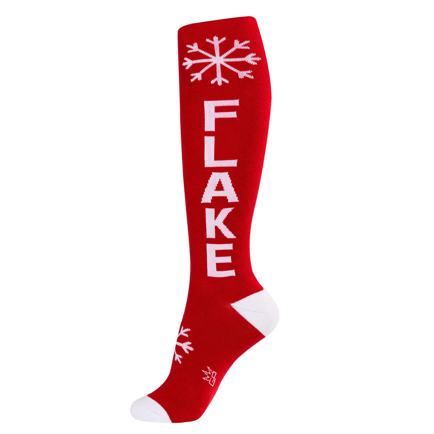 Gumball Poodle Snowflake Socks - Red and White Unisex Knee High Socks for Women & Men | Christmas Holiday Novelty Socks | Cozy Winter Gift for Dog Lovers