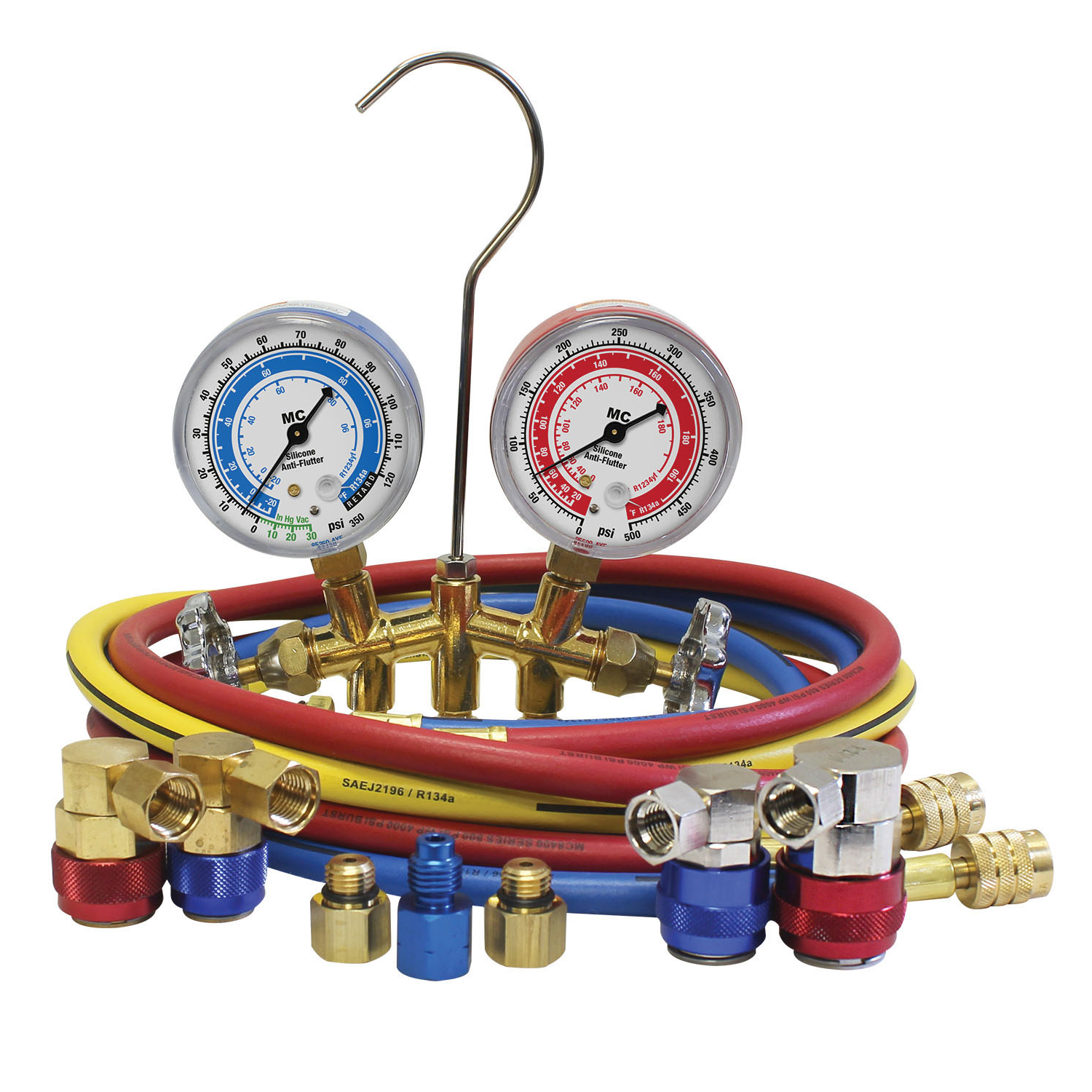 Mastercool 66661 AYF Dual 134A and 1234YF Brass Manifold Gauge Set - Professional HVAC Refrigerant Charging Kit for Automotive AC Repair and Maintenance