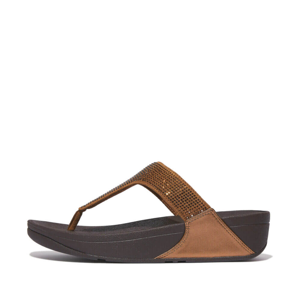 FitFlop Lulu Crystal Embellished Sandals for Women - Comfortable Bronze Gladiator Sandals with Rhinestones | Perfect for Summer, Beach, Vacation and Casual Outings
