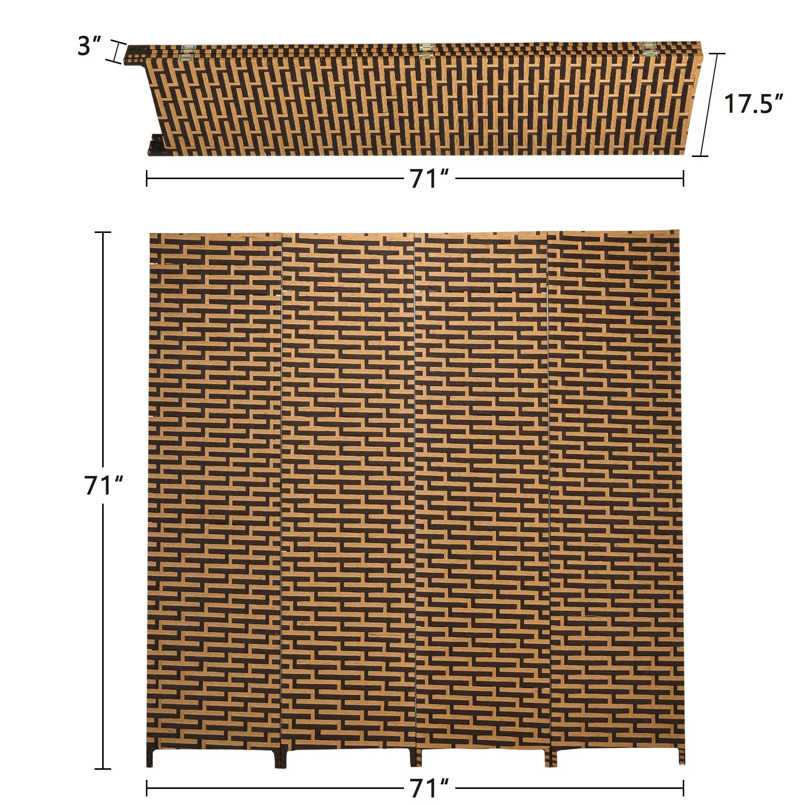 Handmade 6 Ft 4 Panel Rattan Room Divider - Wood Folding Screen Partition for Home & Office - Freestanding Boho Room Separator for Bedroom, Living Room, Studio or Dorm Decor