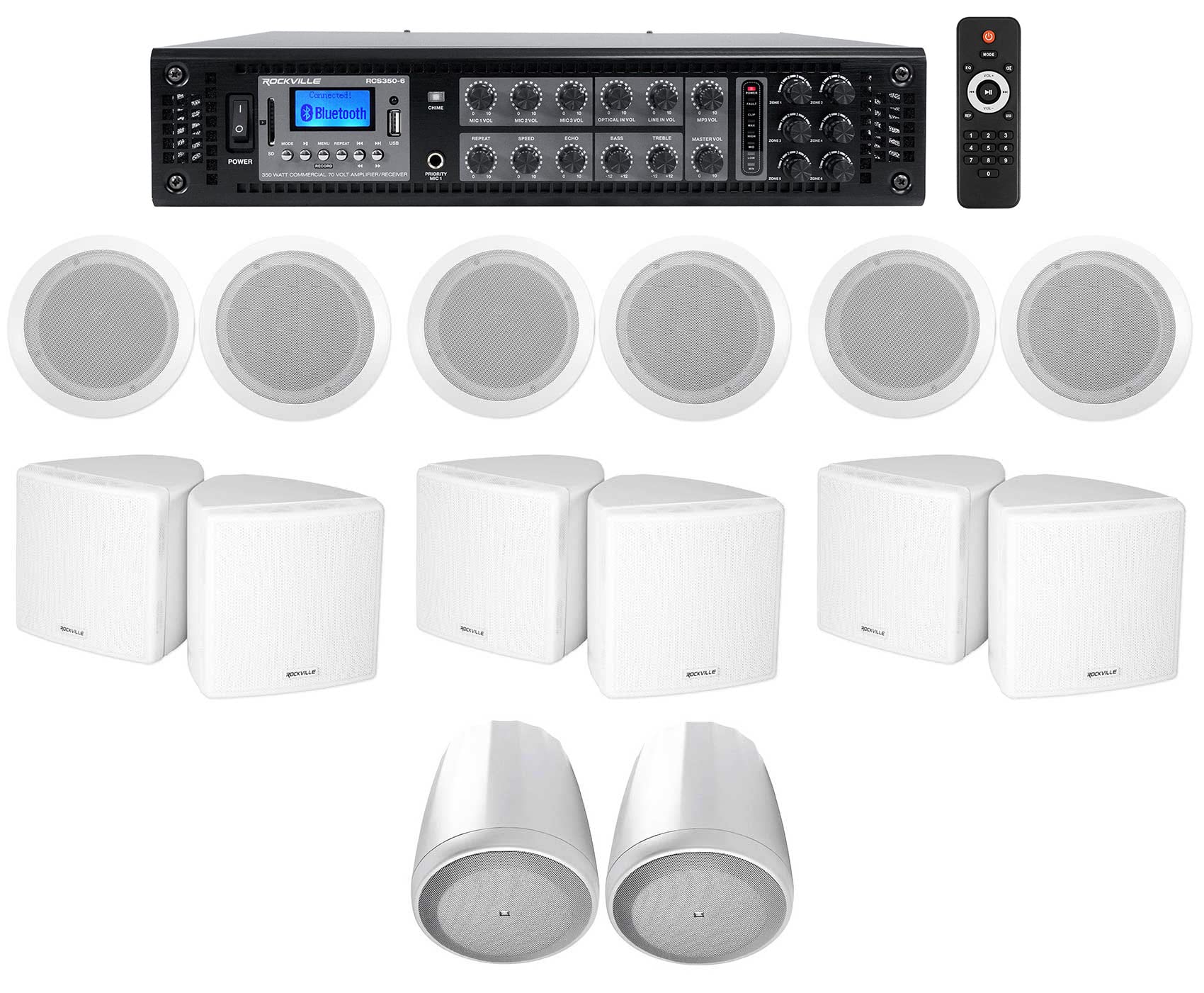 Rockville 6-Zone Home Audio Receiver with (6) 3.5