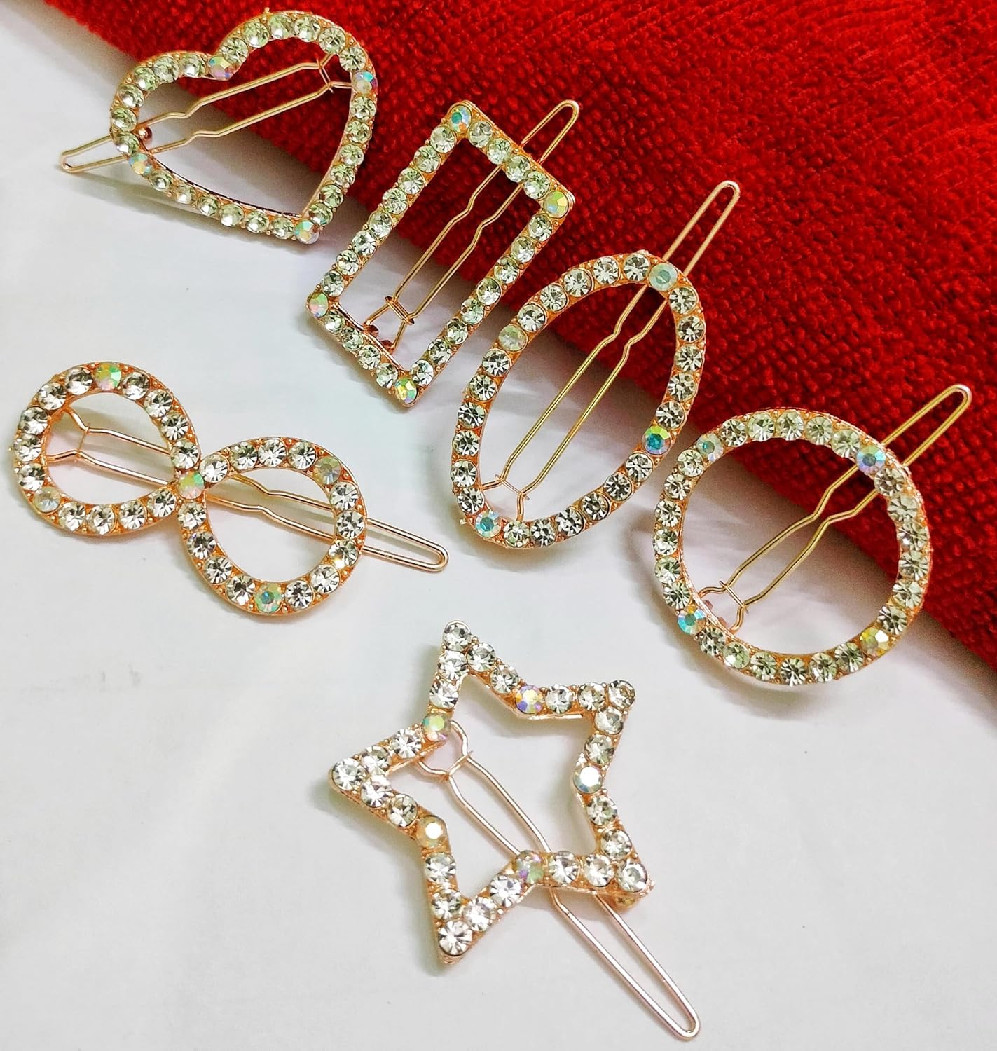 2Pcs Elegant Golden Rhinestone Hair Clips for Women - Geometric Hollow Hairpins with Heart, Moon & Star Designs - Perfect for Weddings, Parties & Daily Styling Accessories