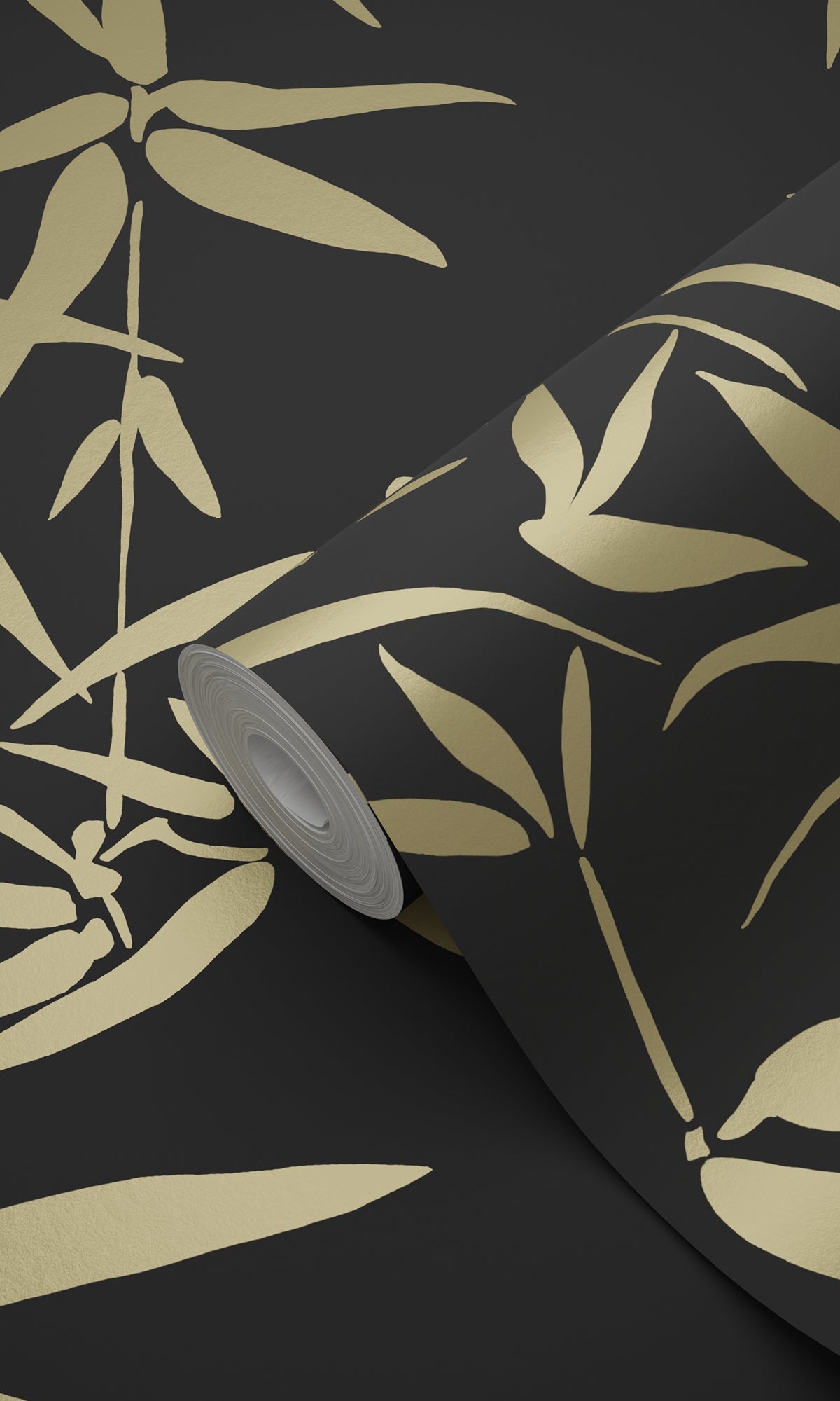 Black and Gold Bamboo Leaves Wallpaper R9375 - Elegant Peel and Stick Wallpaper for Bedroom, Living Room & Office Decor