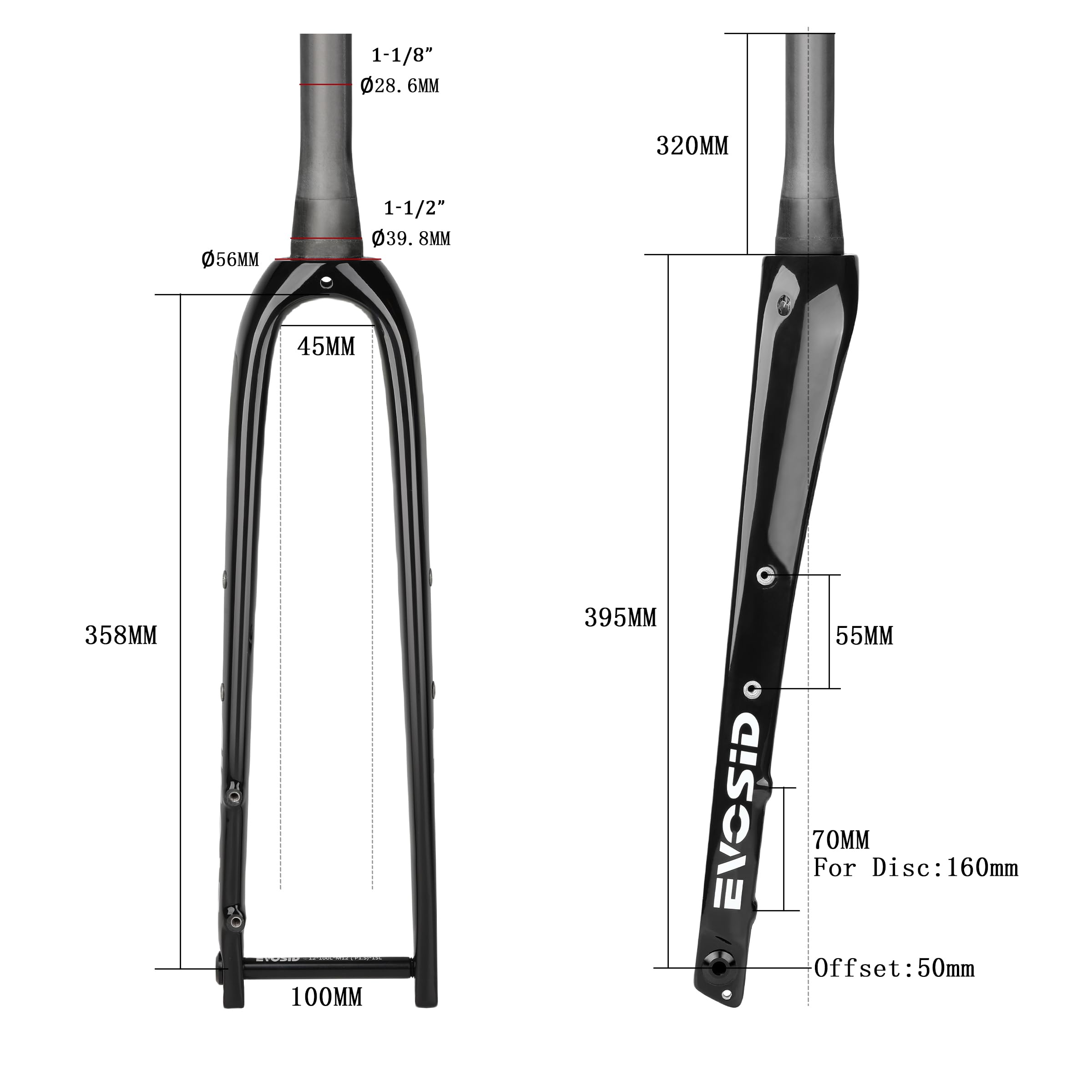 Premium Full Carbon Fiber Gravel Bike Fork - 28.6mm Disc Brake Compatible, 700x45C Thru Axle (12x100mm), V-Brake Ready - Ideal for Road Cycling, Adventure Racing & Bikepacking