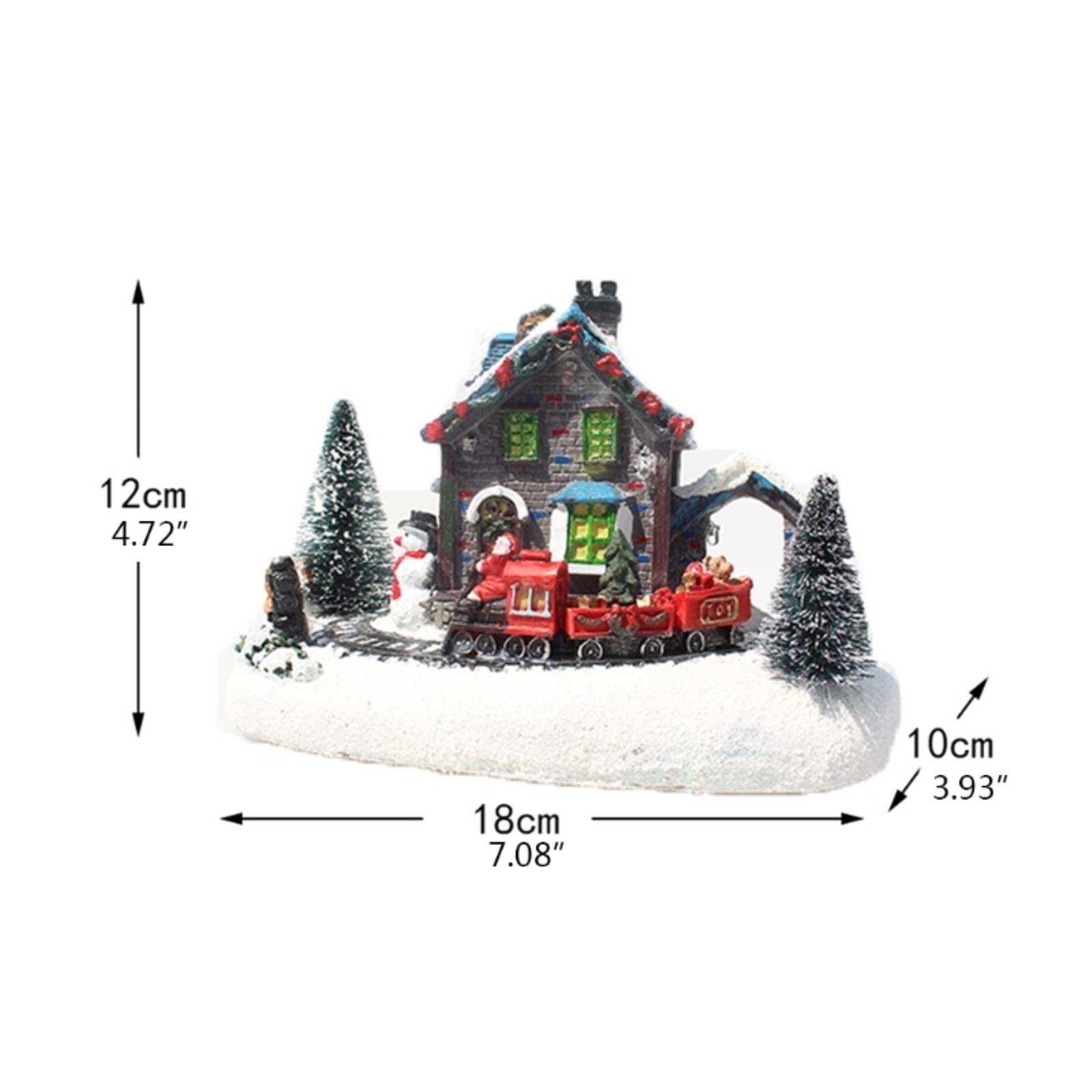 Lucky Angel Christmas Village Figurines with LED Lights - Small Train Set, Glowing Resin House Decor for Desktop - Perfect for Holiday Displays, Winter Village Scenes & Christmas Tree Decorations