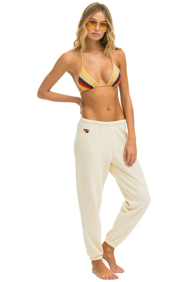 Vintage White 5 Stripe Sweatpants for Men & Women - Comfortable Cotton Joggers with USA Flag Design - Perfect for Lounge, Gym, and Casual Wear