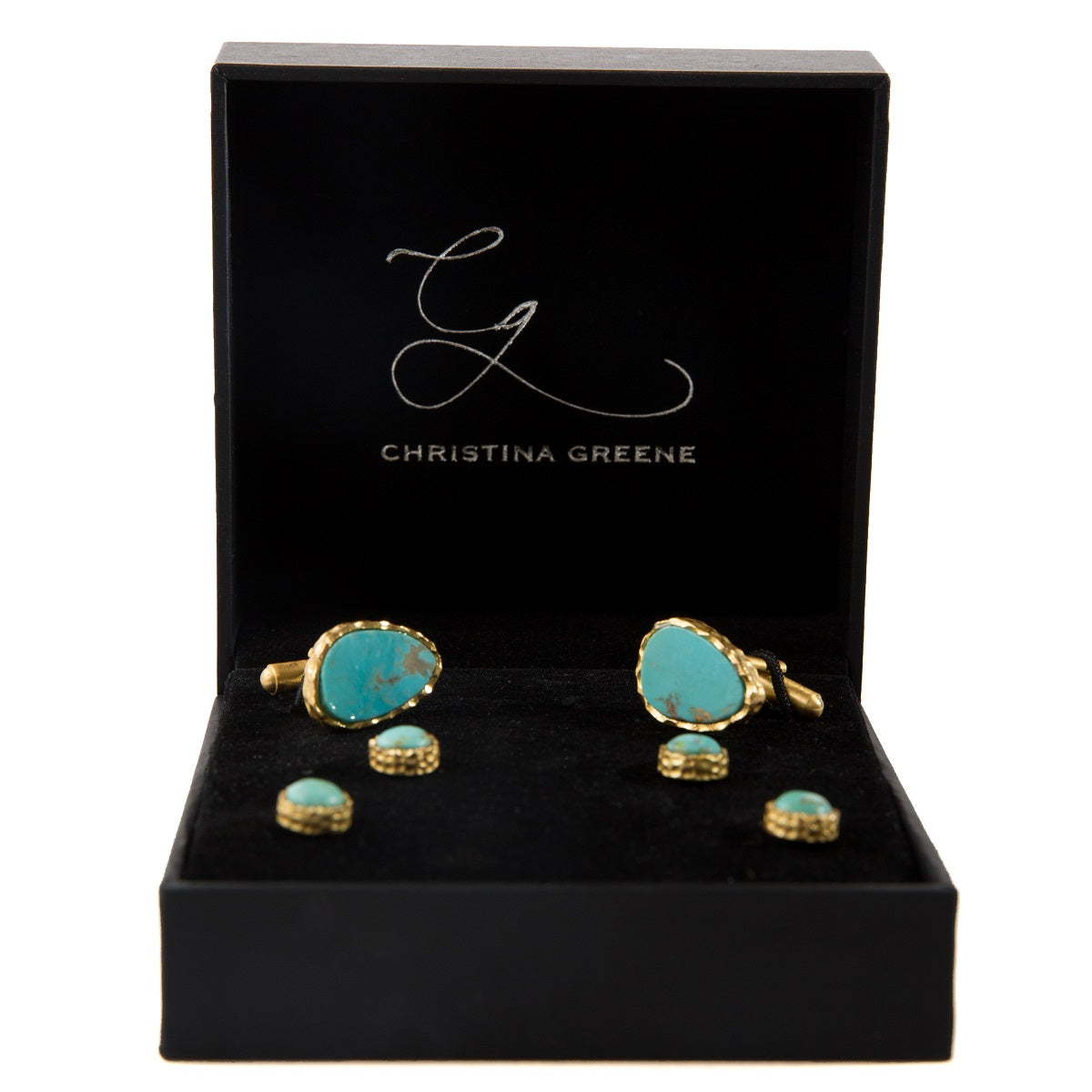 Stylish Men's Cufflink and Stud Set with Turquoise Gemstone - Perfect for Weddings, Business Meetings & Formal Events